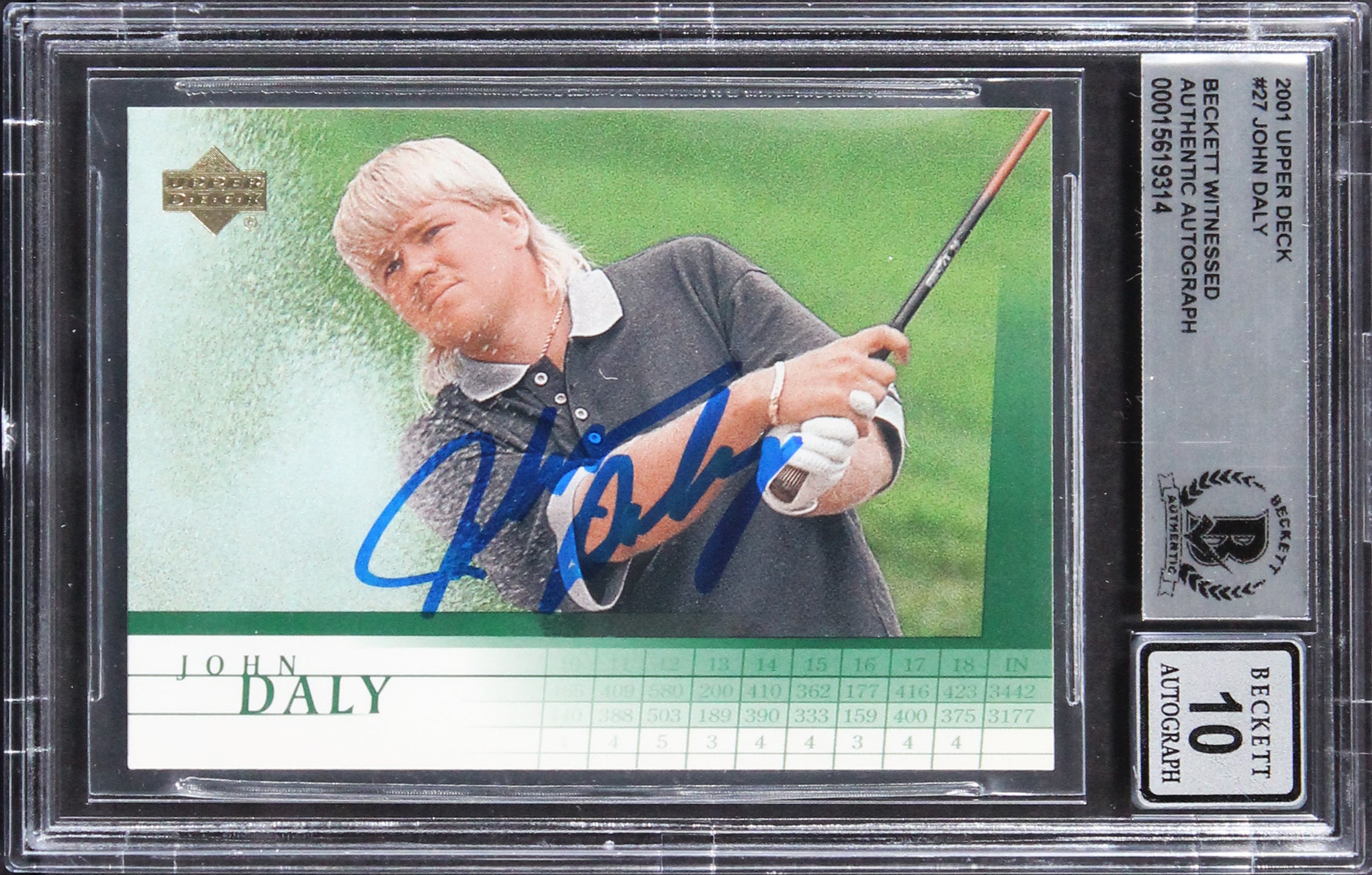 John Daly Signed 2001 Upper Deck #27 Card Auto Graded Gem Mint 10! BAS Slabbed