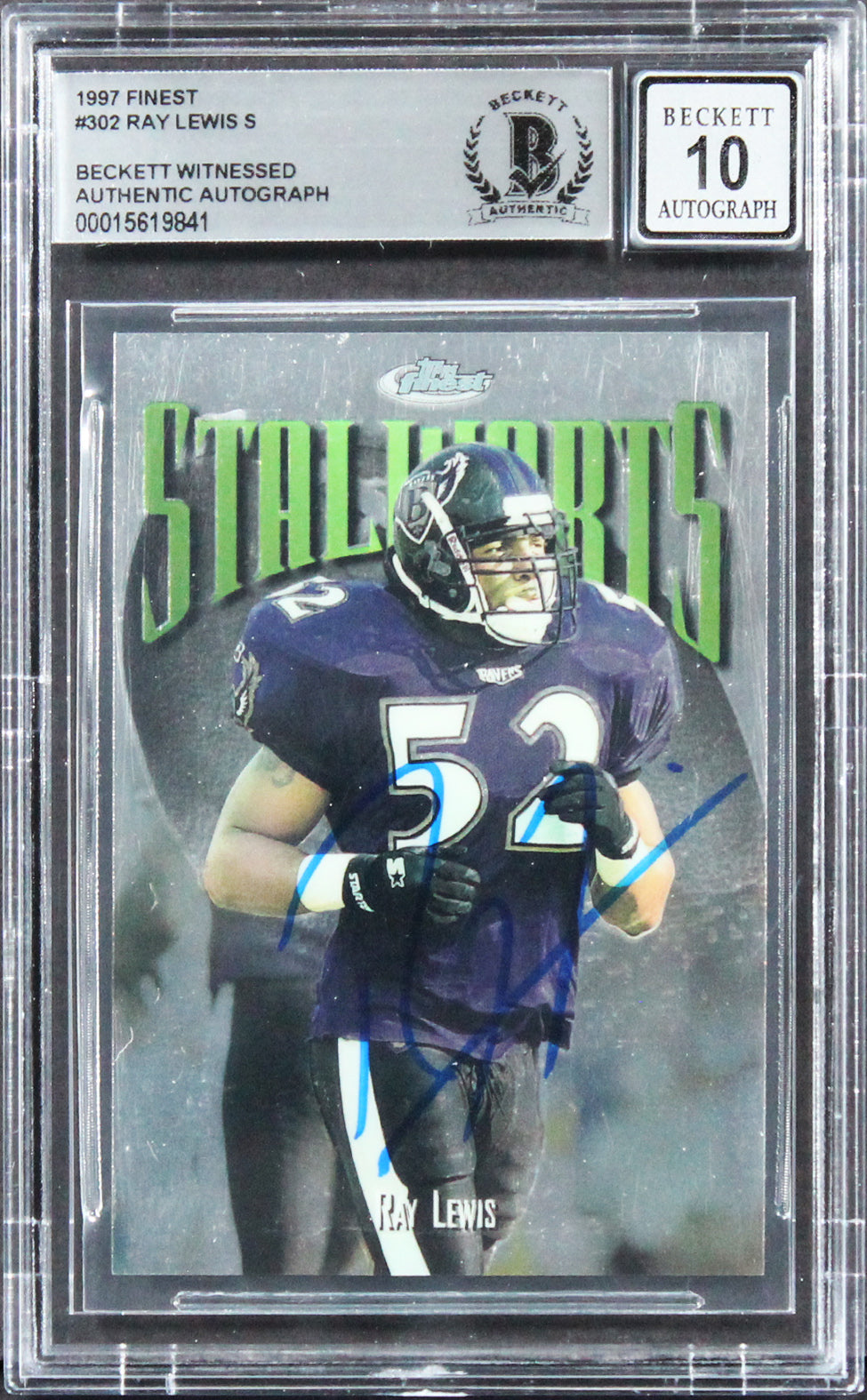 Ravens Ray Lewis Authentic Signed 1997 Finest #302 Card Auto 10! BAS Slabbed