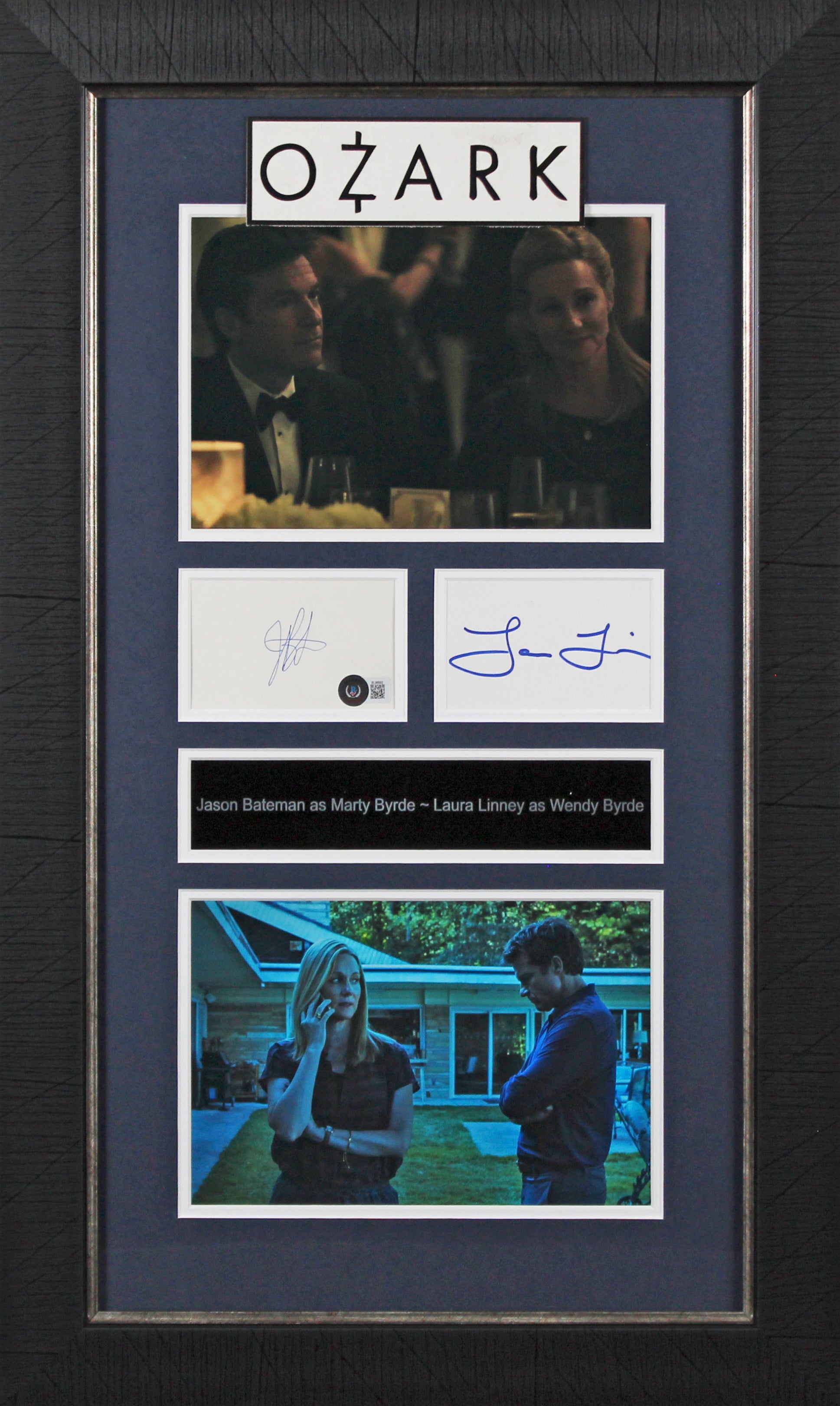 Jason Bateman & Laura Linney Ozark Signed Index Card Framed Display BAS #BL96992