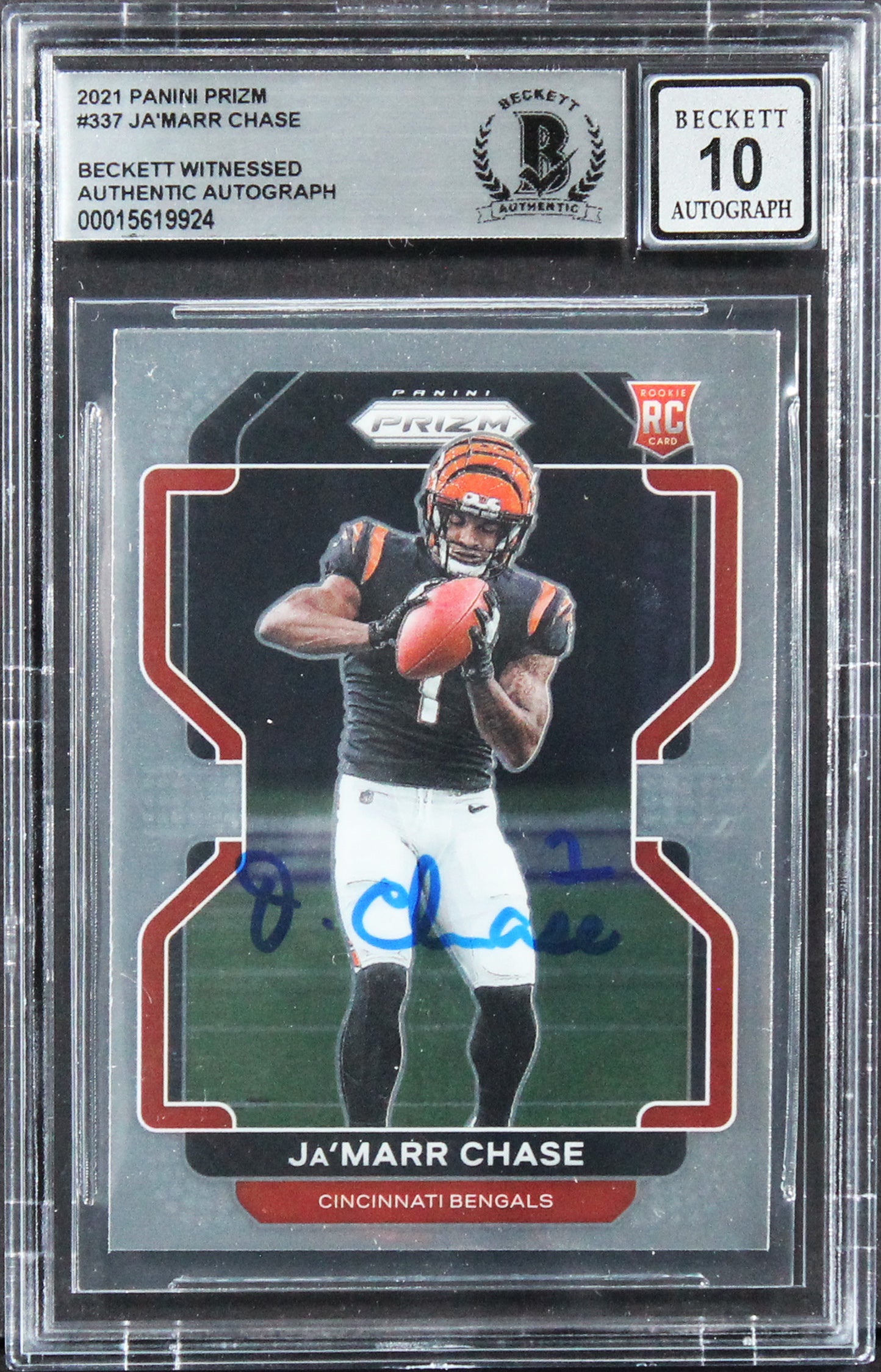 Bengals Ja'Marr Chase Signed 2021 Panini Prizm #337 Rookie Card Auto 10 BAS Slab