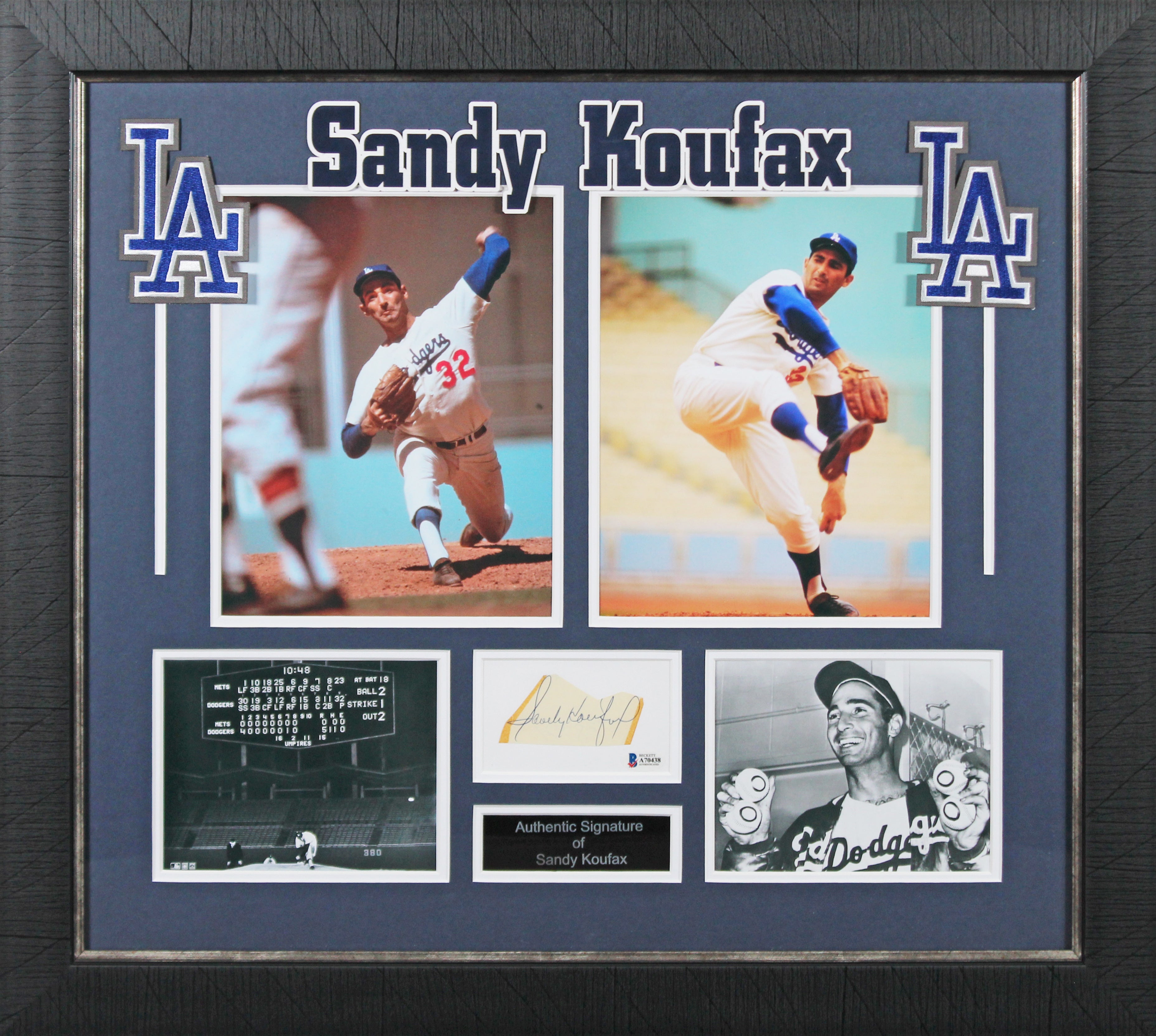 Dodgers Sandy Koufax Authentic Signed & Framed 1.75x3.25 Cut Sig BAS #A70438