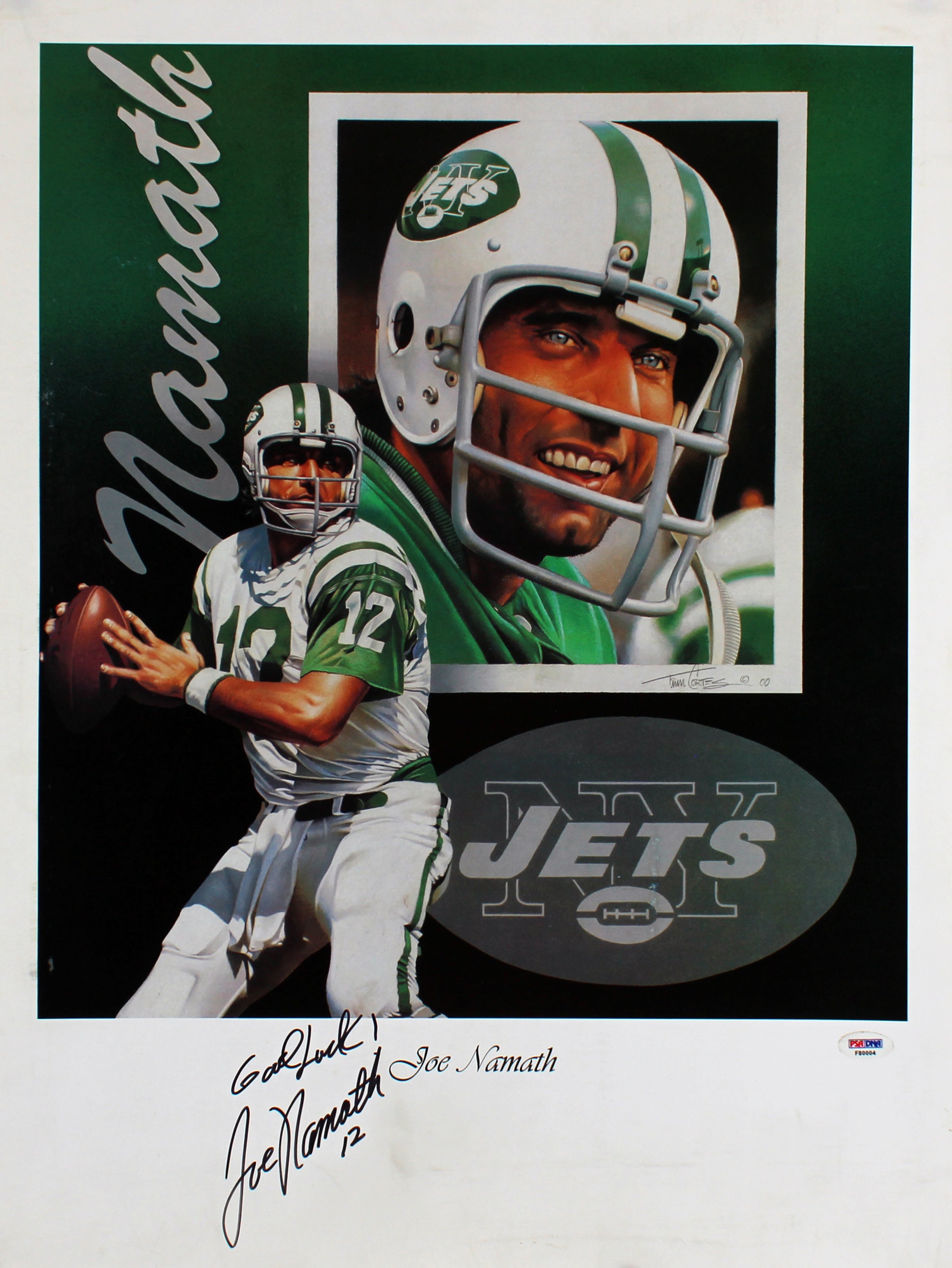 Jets Joe Namath Good Luck Authentic Signed 18x24 Poster Autographed PSA #F80004