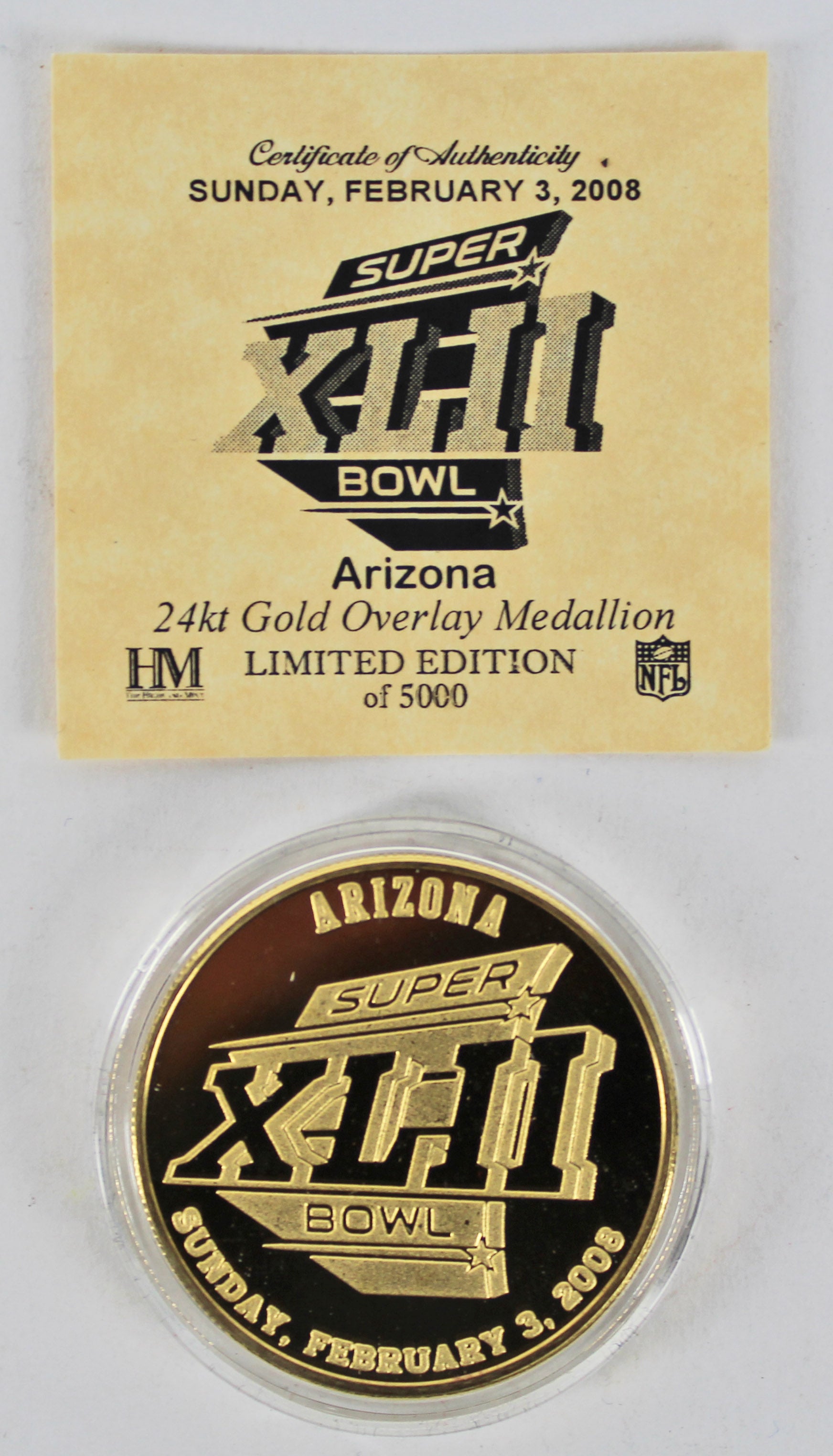 Super Bowl XLII Highland Mint 24kt Gold Overlay Medallion LE of 5000