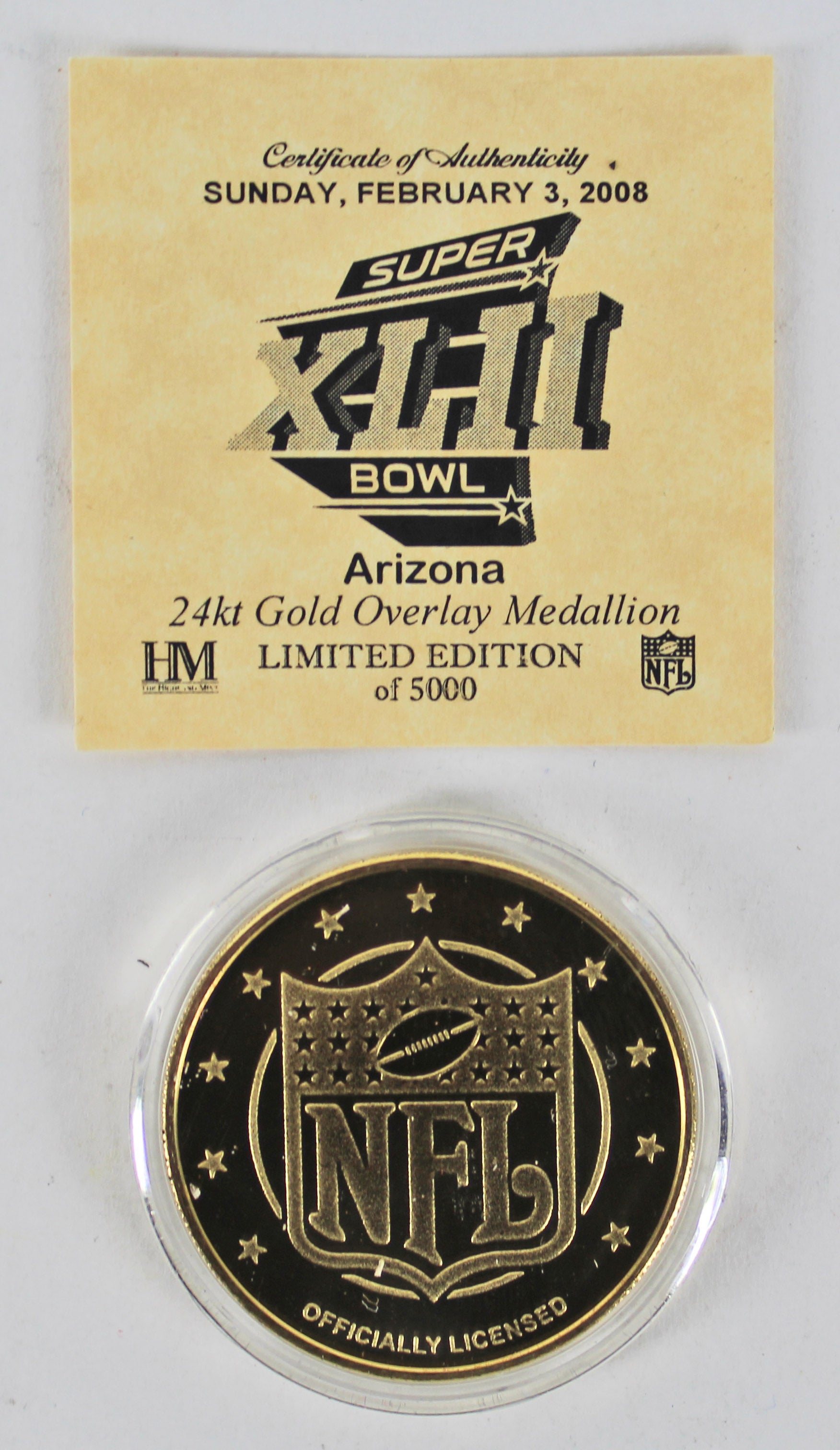 Super Bowl XLII Highland Mint 24kt Gold Overlay Medallion LE of 5000