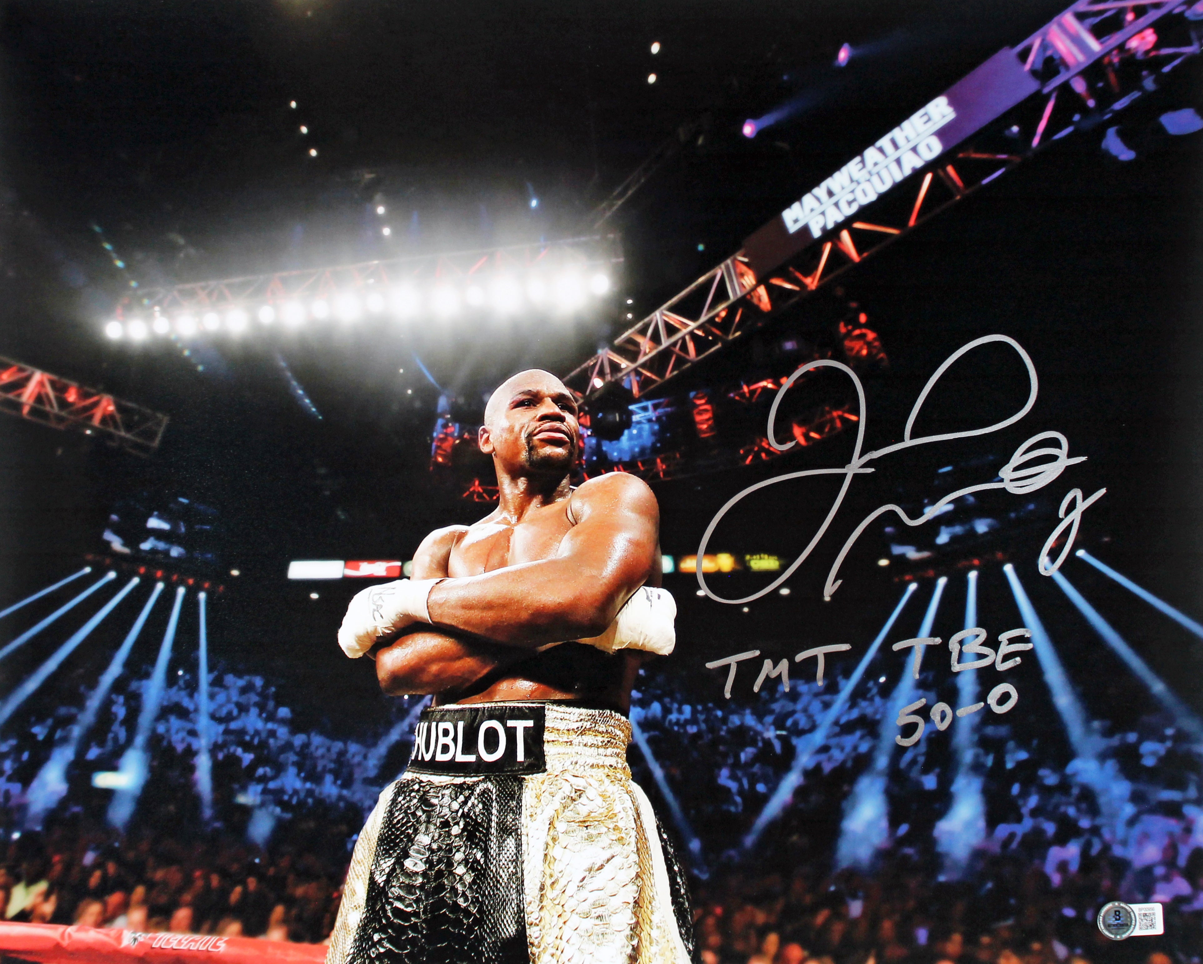 Floyd Mayweather "TBE, TMT, 50-0" Signed 16x20 Horizontal Photo BAS #BP00956