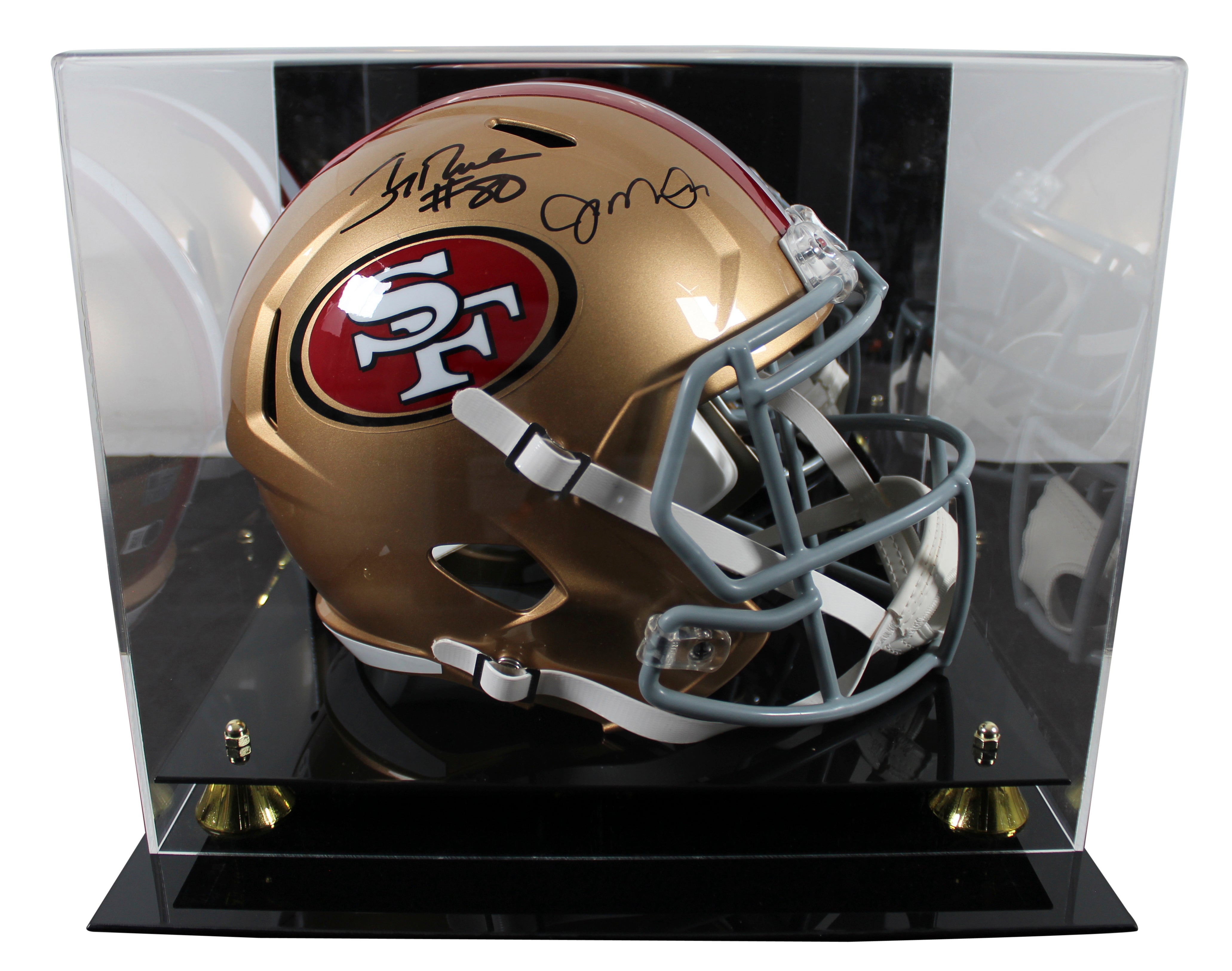 49ers Joe Montana & Jerry Rice Signed Full Size Speed Rep Helmet W/ Case BAS