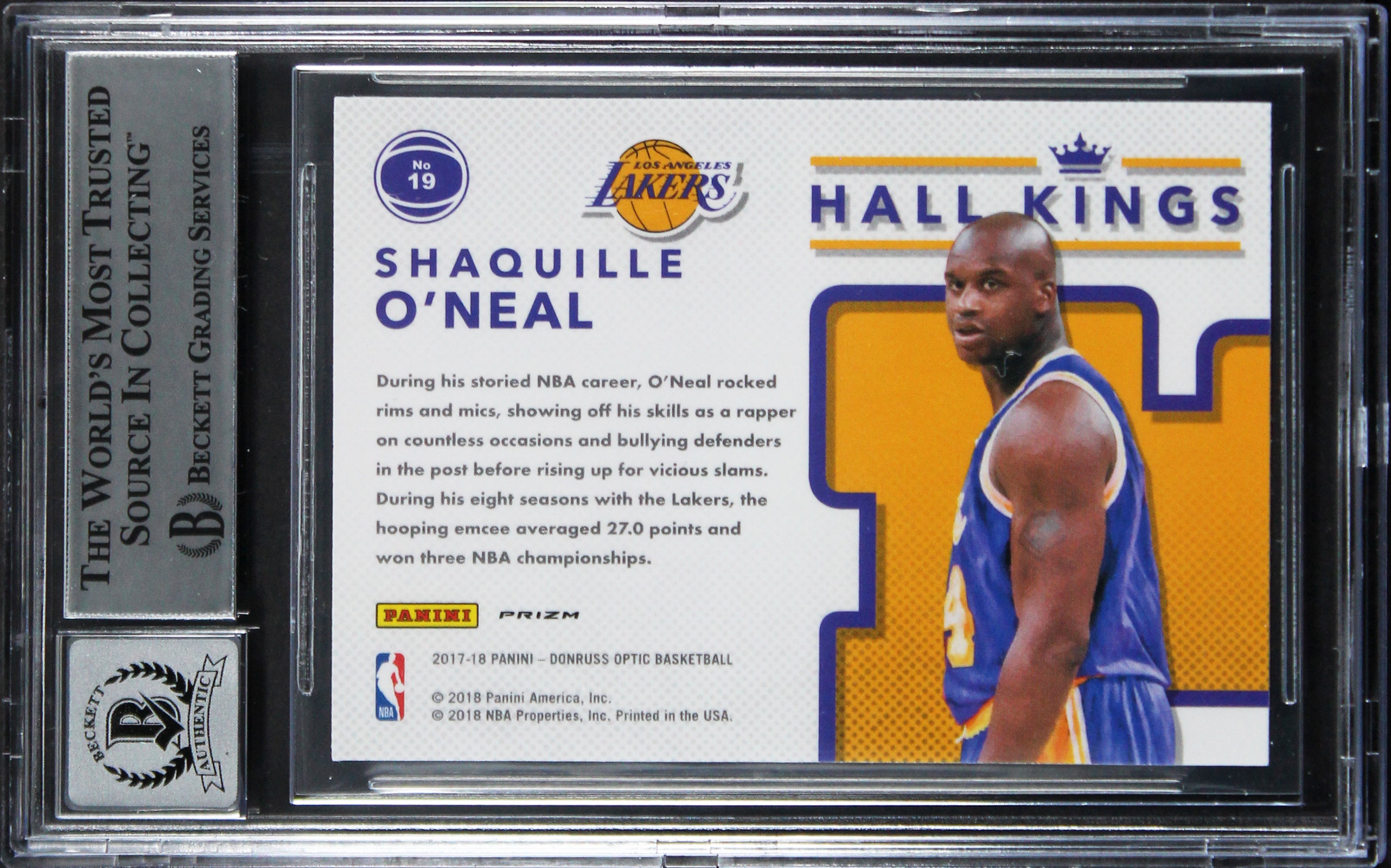 Lakers Shaquille O'Neal Signed 2017 Donruss Optic HK #19 Card Auto 10! BAS Slab