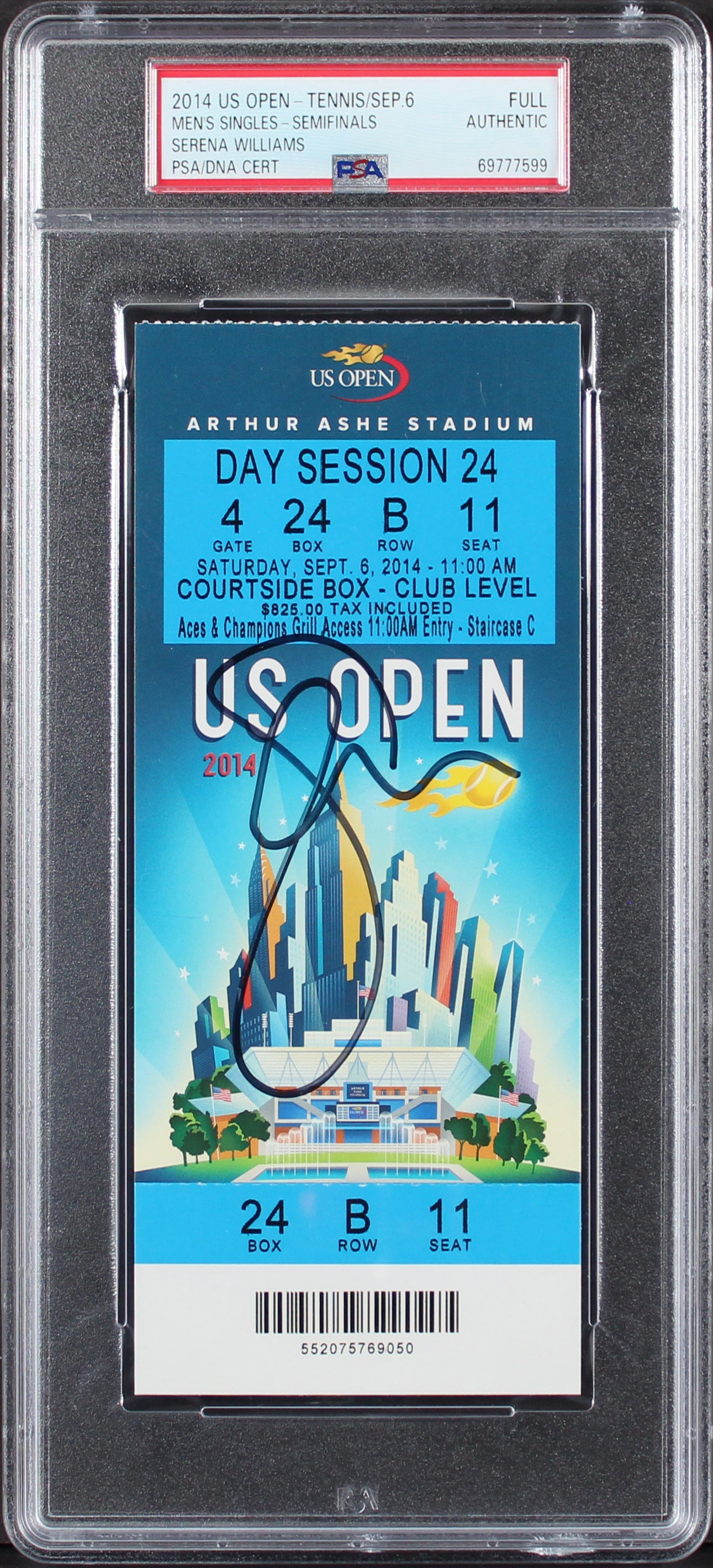 Serena Williams Authentic Signed 2014 US Open  Full Ticket Stub PSA/DNA Slabbed