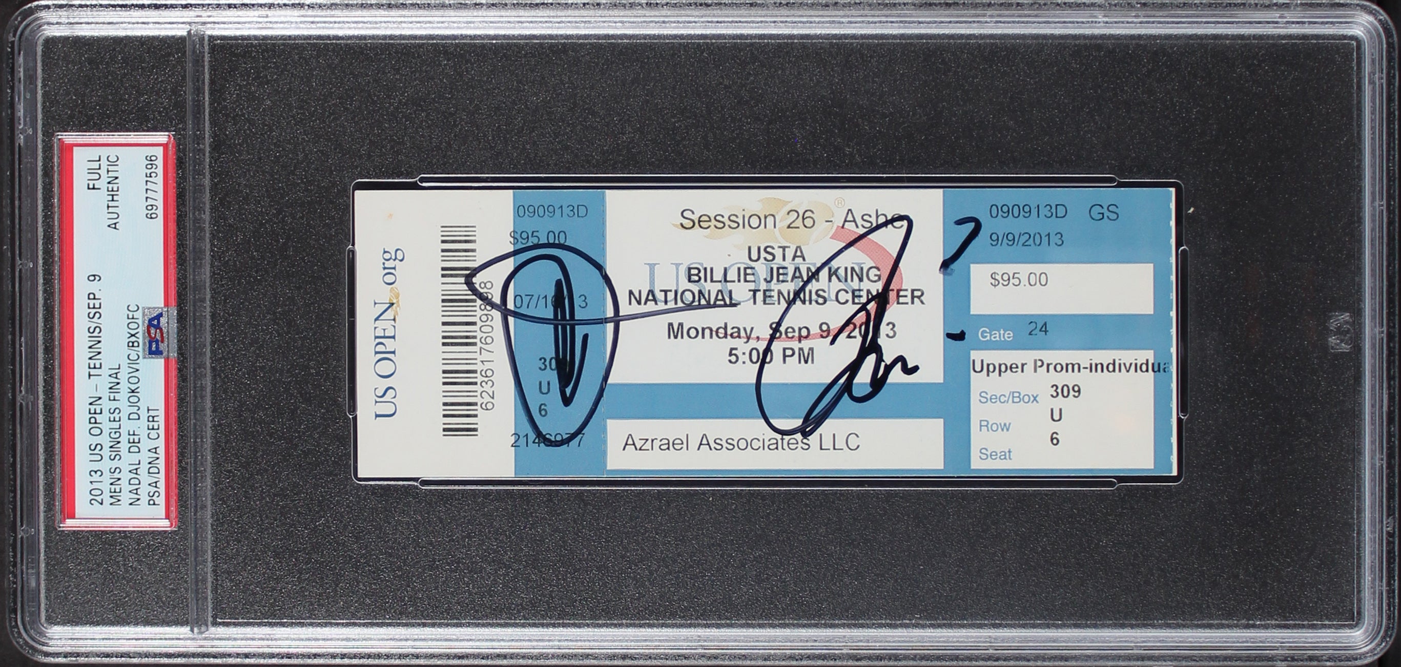 Rafael Nadal & Novak Djokovic Signed 2013 US Open Final Full Ticket PSA Slab 1