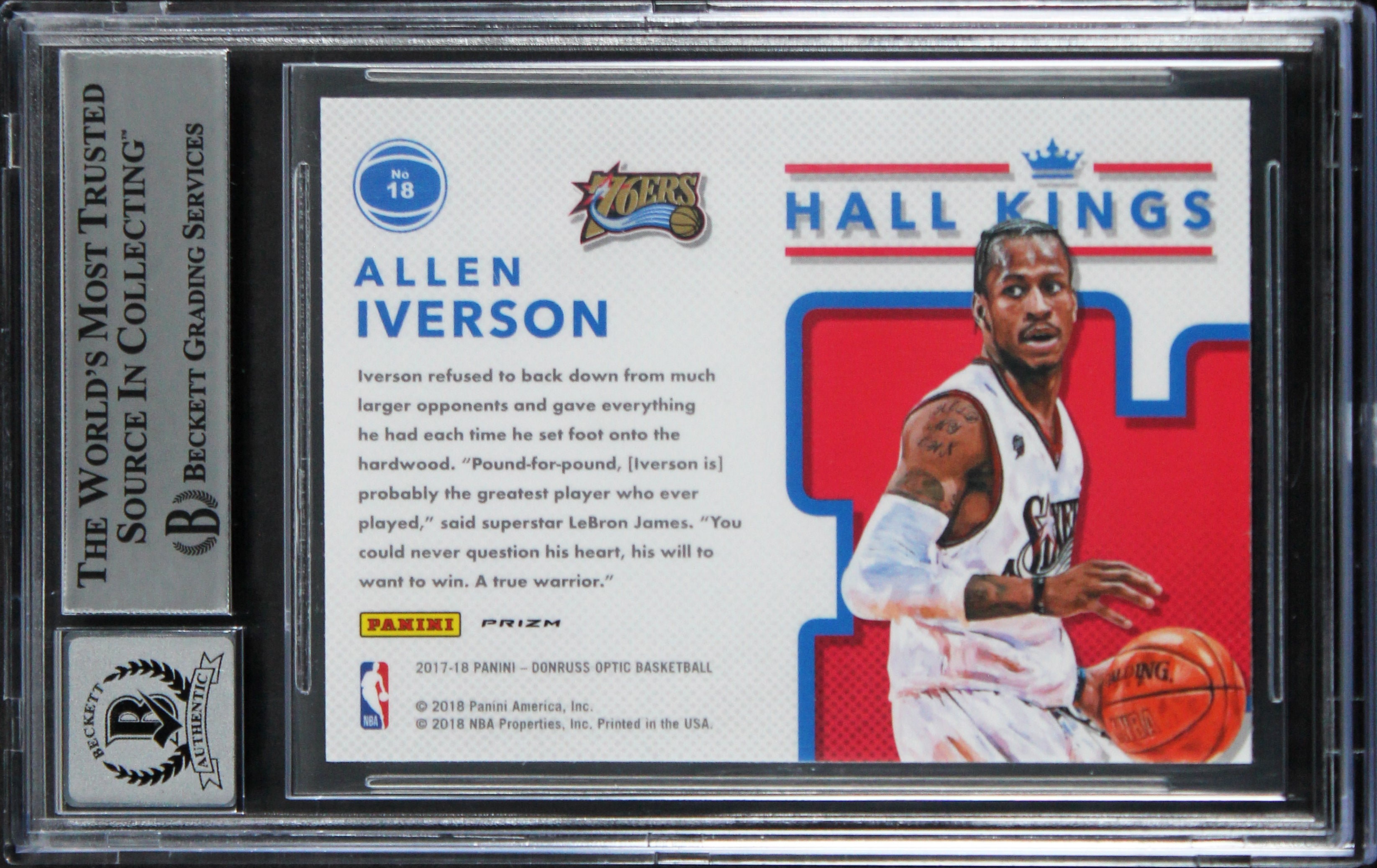 76ers Allen Iverson Signed 2017 Donruss Optic HK #18 Card Auto 10! BAS Slabbed