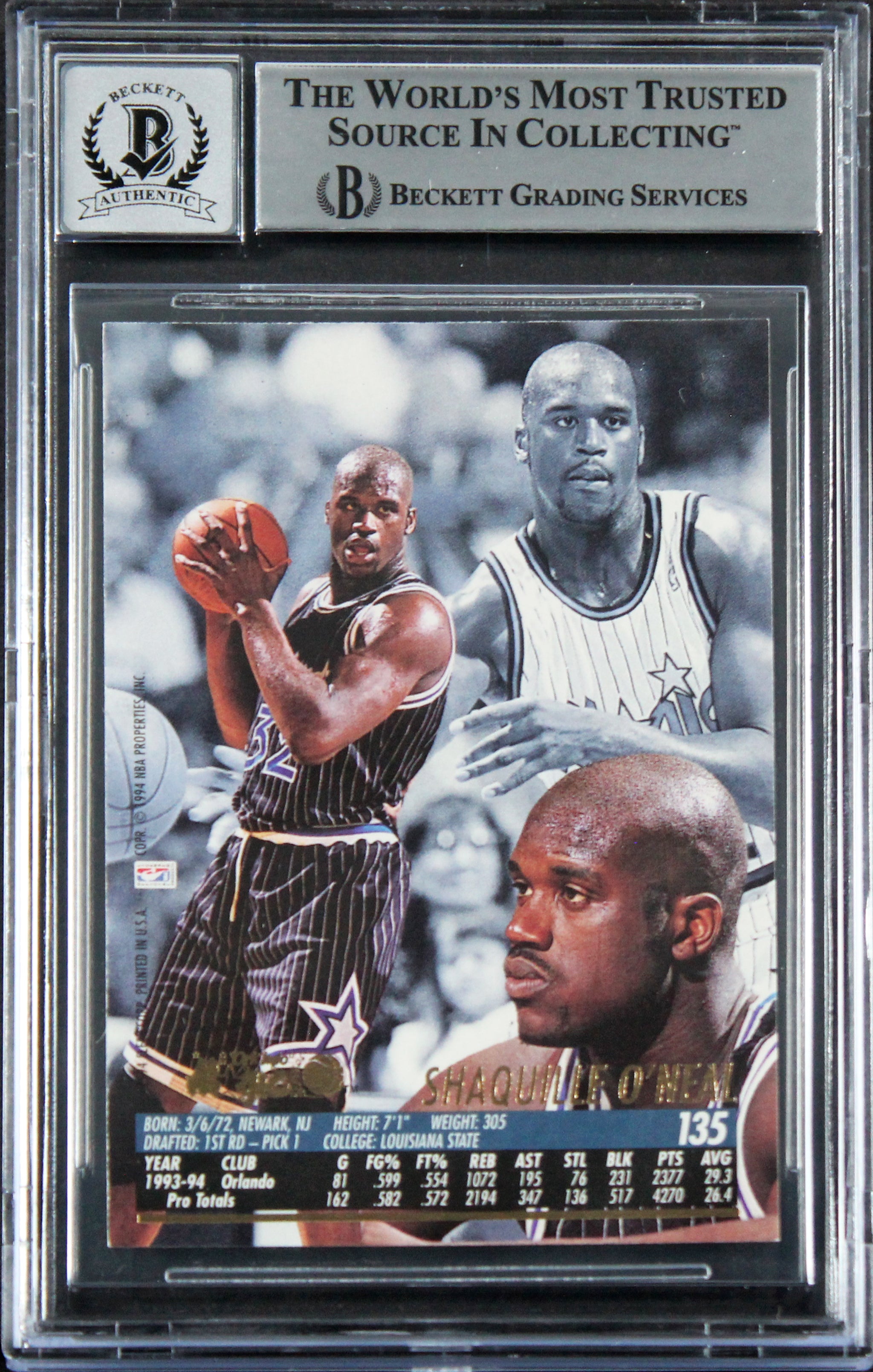 Magic Shaquille O'Neal Signed 1994 Ultra #135 Card Auto 10! BAS Slabbed