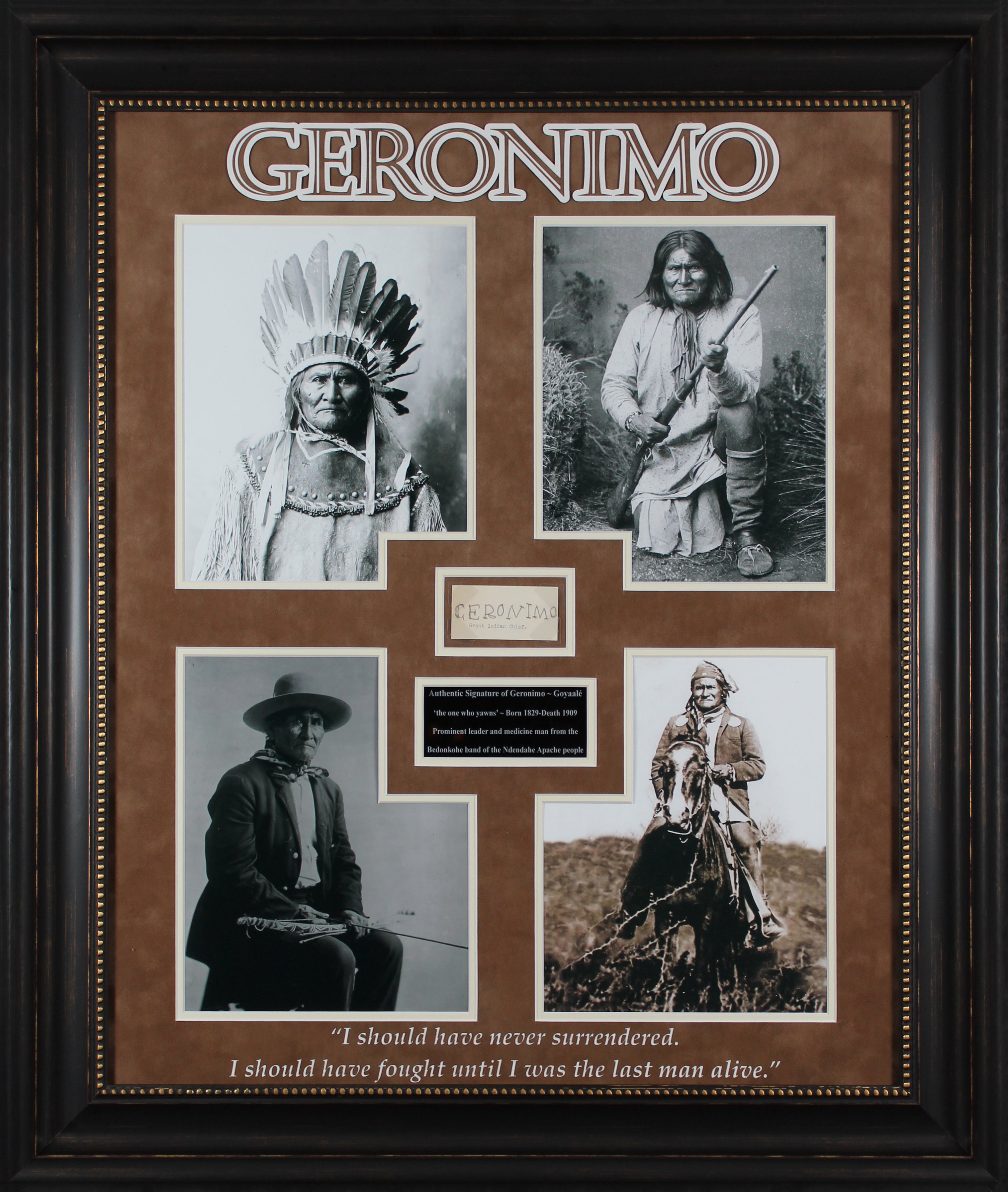 Geronimo Authentic Signed & Framed 1.5x3 Cut Signature JSA #YY12925