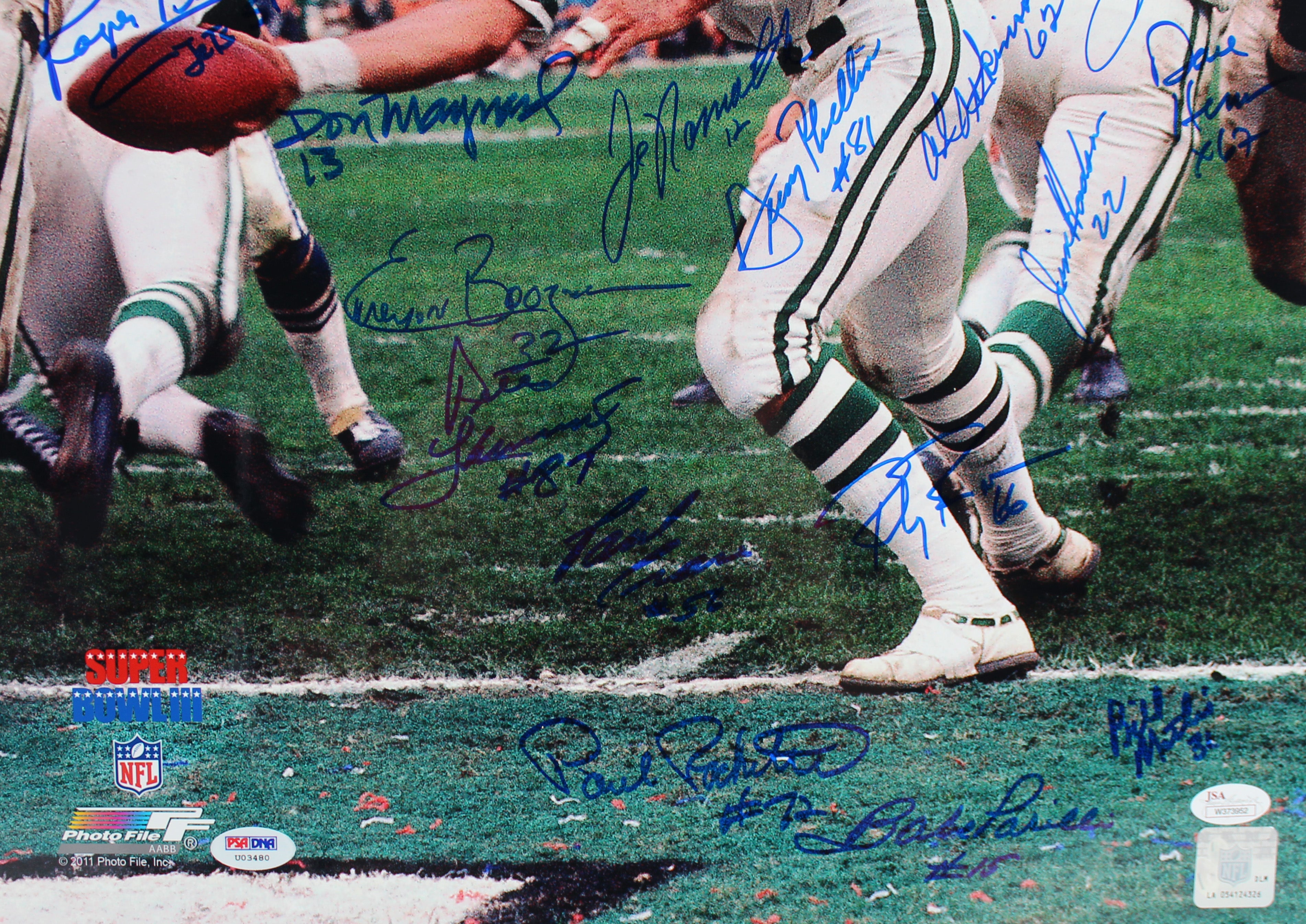 1968 Jets (25) Namath, Maynard Signed 16x20 Super Bowl III Photo PSA/DNA #U03480