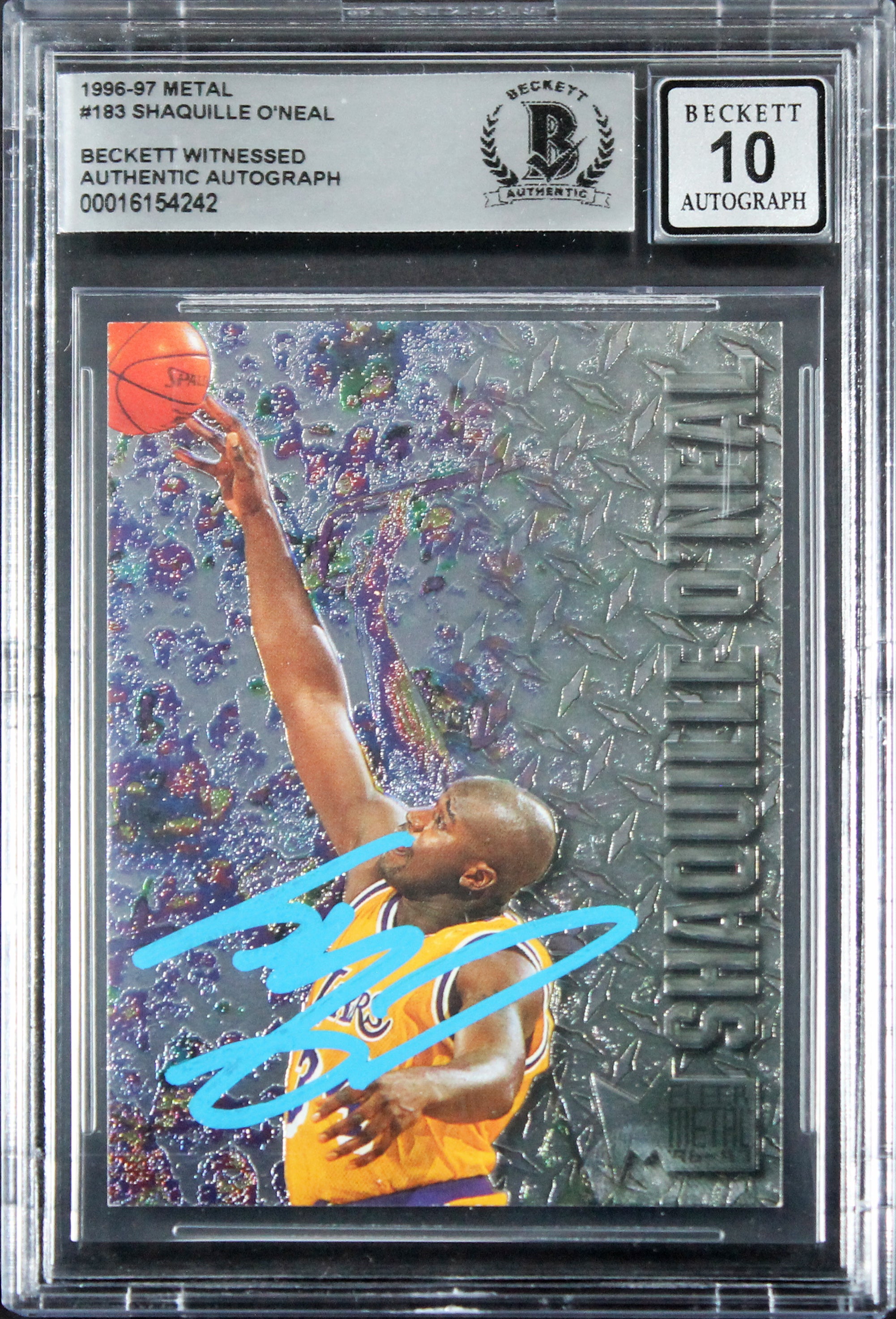 Lakers Shaquille O'Neal Signed 1996 Metal #183 Card Auto 10! BAS Slabbed 2