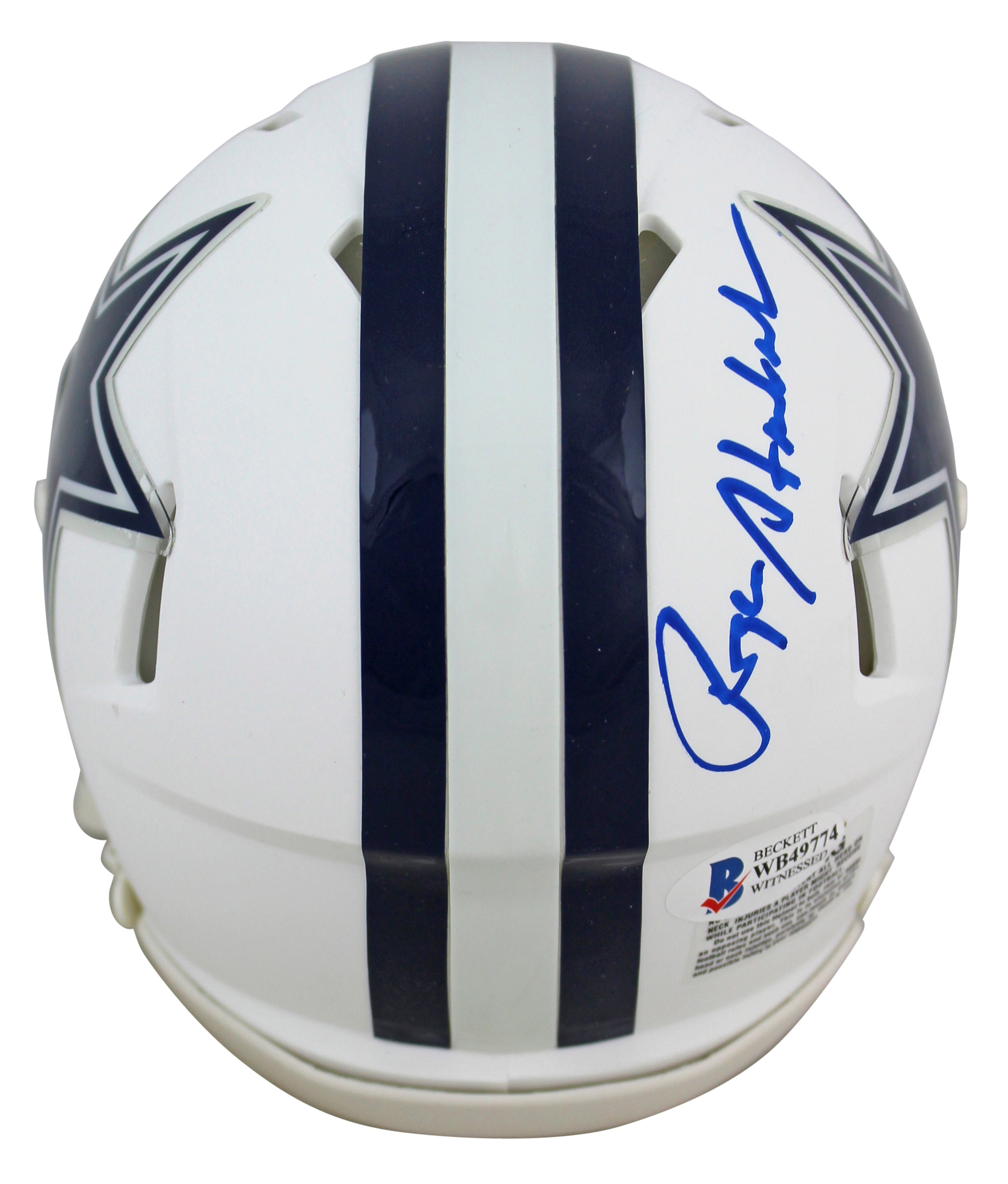 Cowboys Roger Staubach Authentic Signed Flat White Speed Mini Helmet BAS Witness
