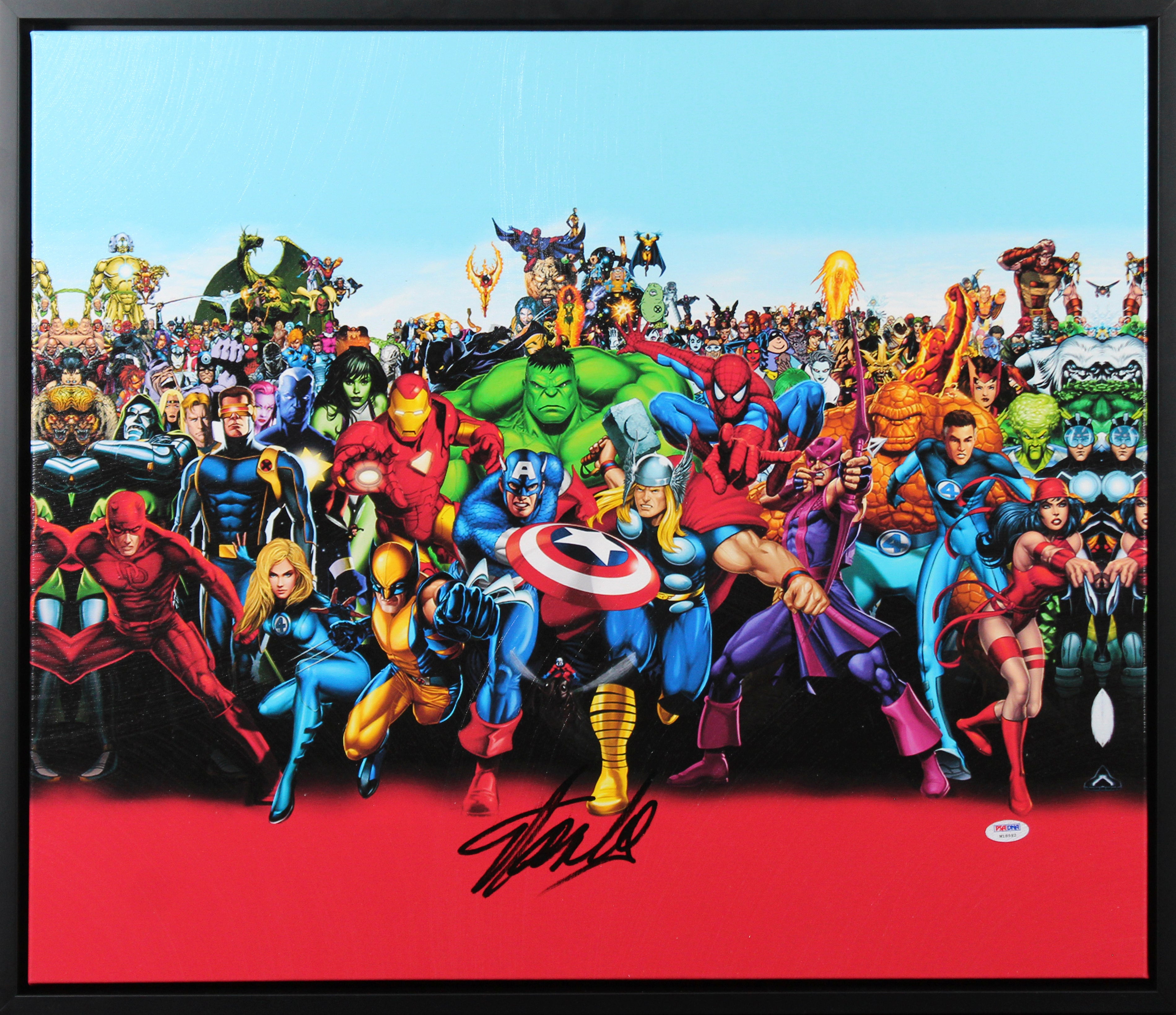 Stan Lee Marvel Authentic Signed & Framed 20x24 Marvel Cast Canvas PSA #W18592