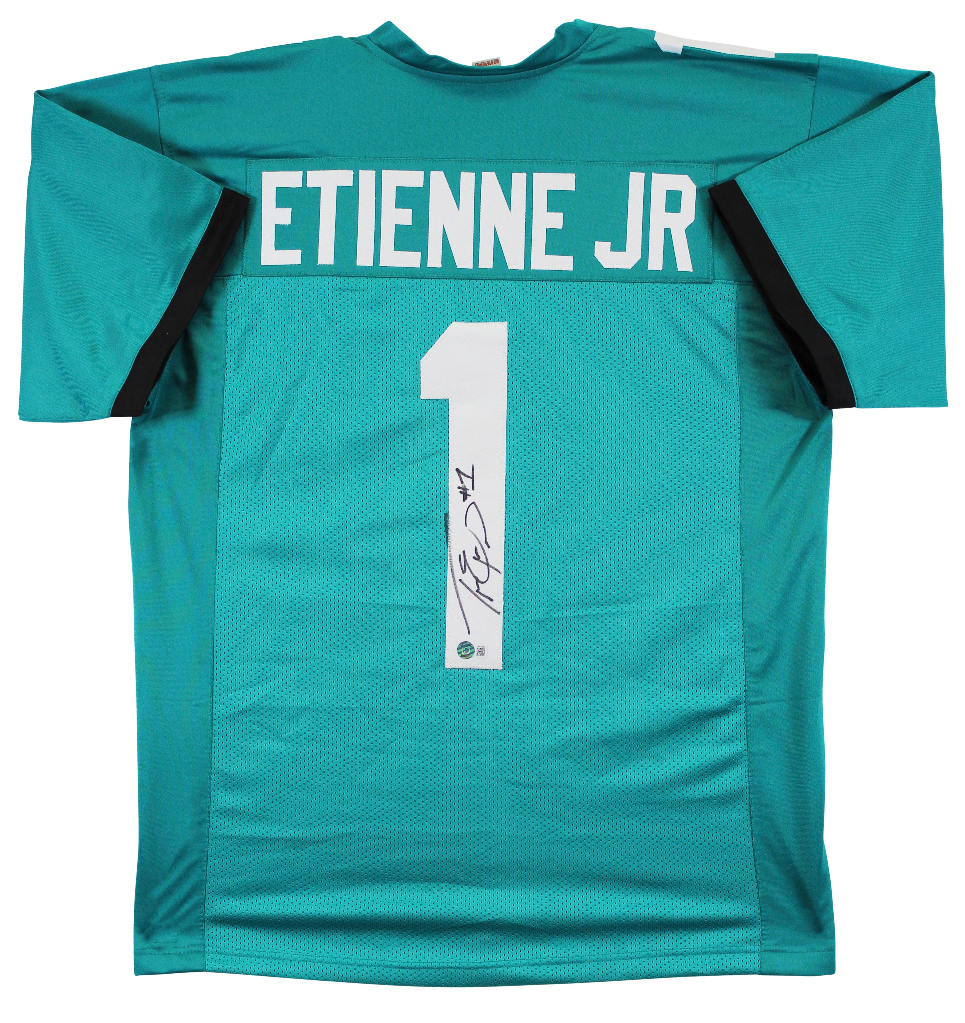 Travis Etienne Authentic Signed Teal Pro Style Jersey Autographed BAS Witnessed