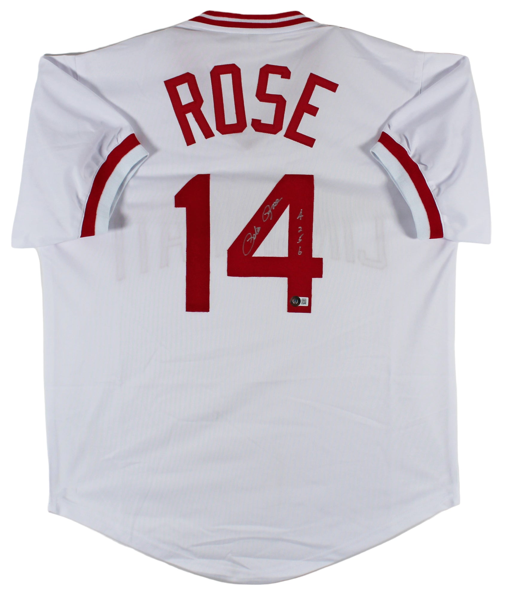 Pete Rose "4256" Authentic Signed White Pro Style Jersey BAS Witnessed