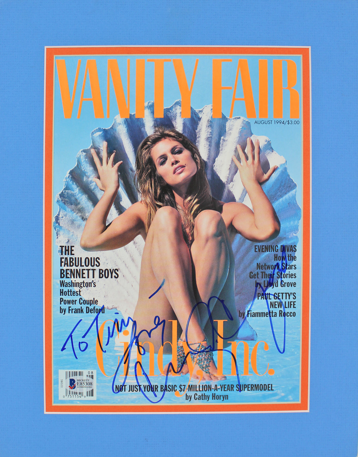 Cindy Crawford Authentic Signed Vanity Fair Magazine Cover Matted BAS #E85308