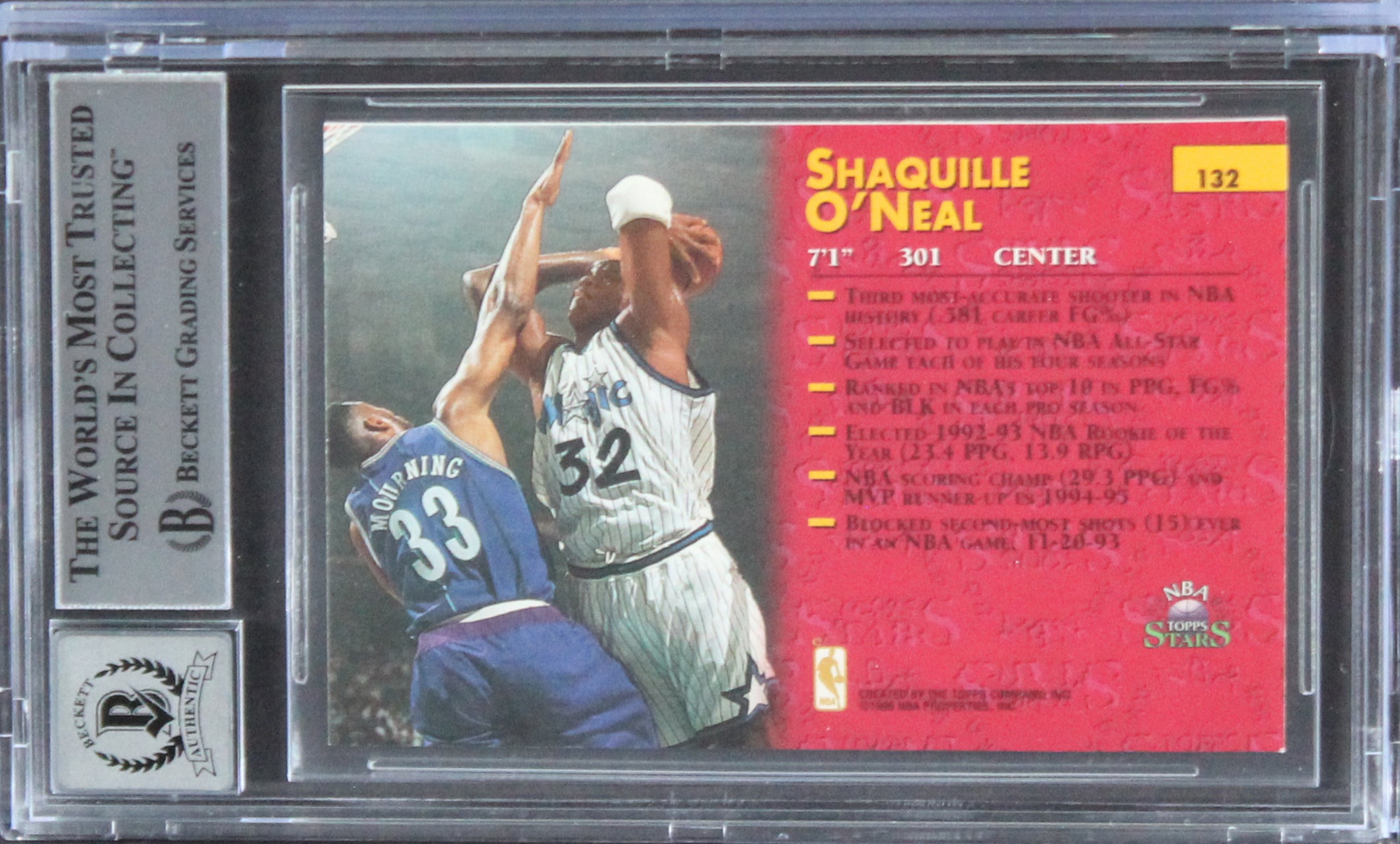 Shaquille O'Neal Signed 1996 Topps Stars Card Auto 10 BAS Witnessed #16153763