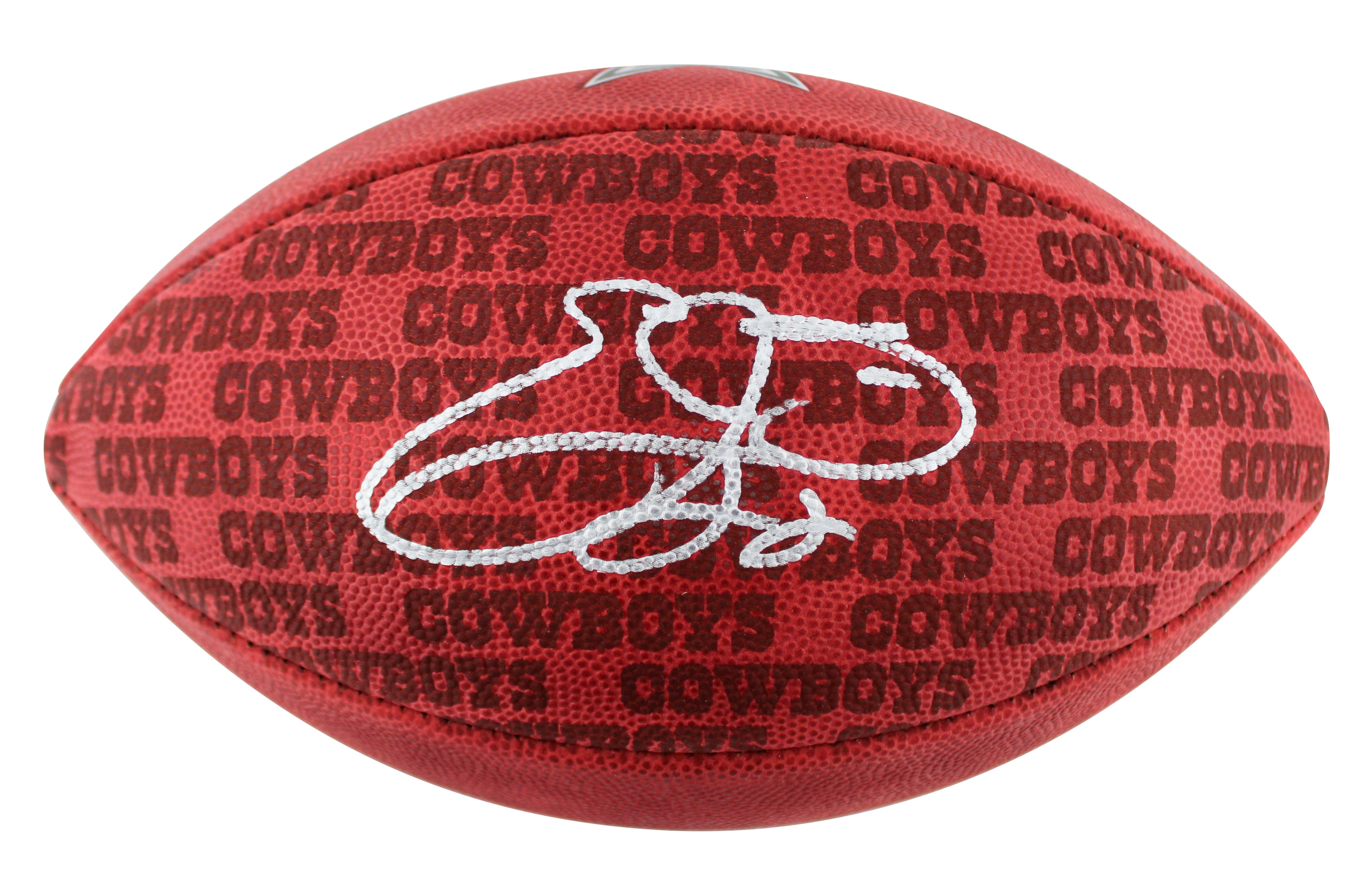 Cowboys Emmitt Smith Signed Wilson "The Duke" Team Showcase Nfl Football BAS Wit