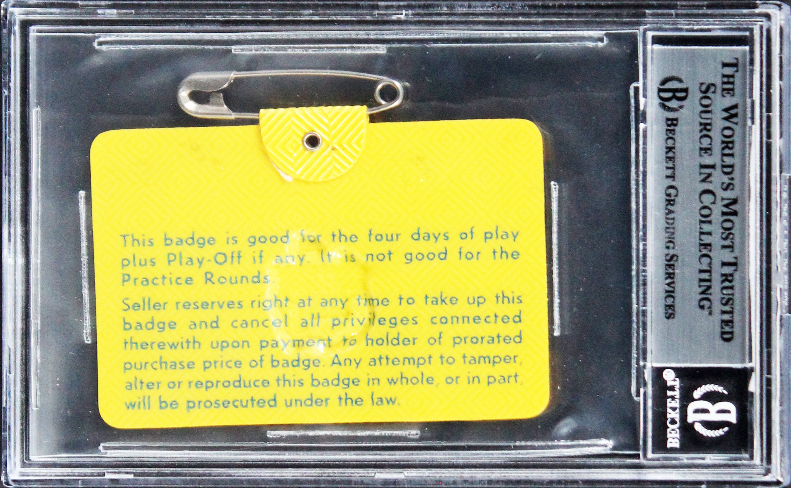 Tommy Aaron Signed 1973 Masters Augusta National Club Badge Ticket BAS Slabbed