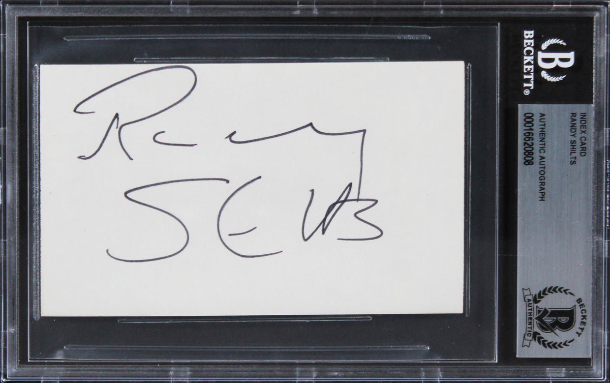 Randy Shilts And the Band Played On Authentic Signed 3x5 Index Card BAS Slab 1