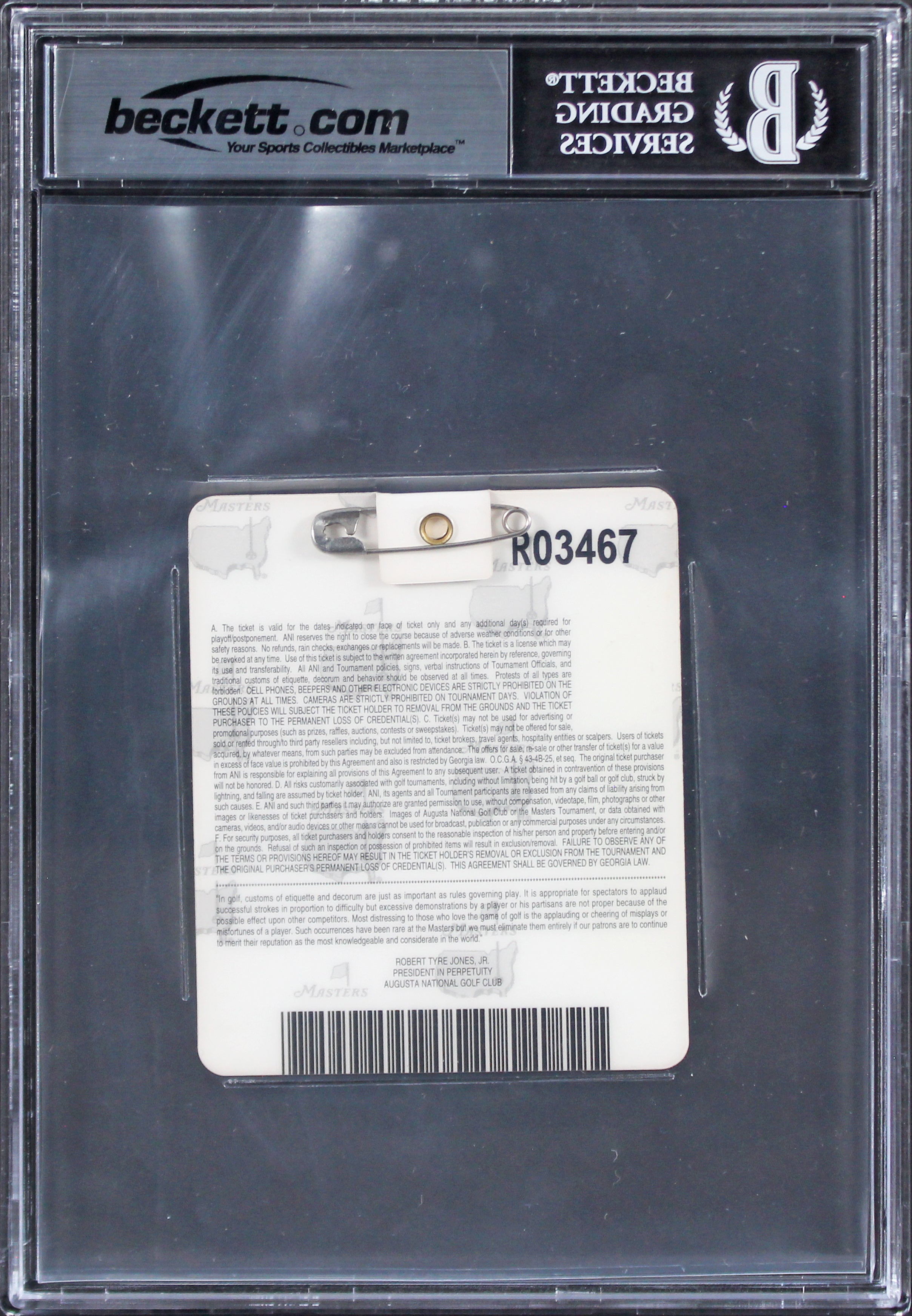 Trevor Immelman Signed 2008 Masters Augusta National Badge Ticket BAS Slabbed