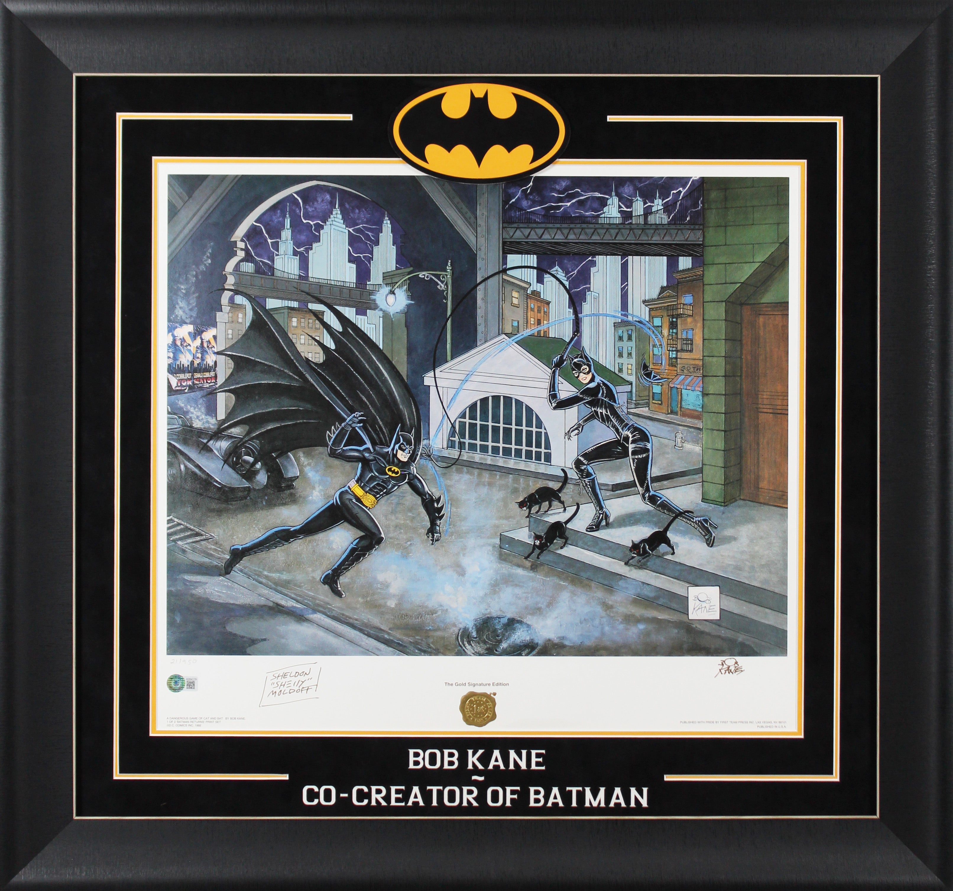 Bob Kane & Sheldon Moldoff Batman Signed & Framed 20.5x24.5 Litho BAS #AD64179