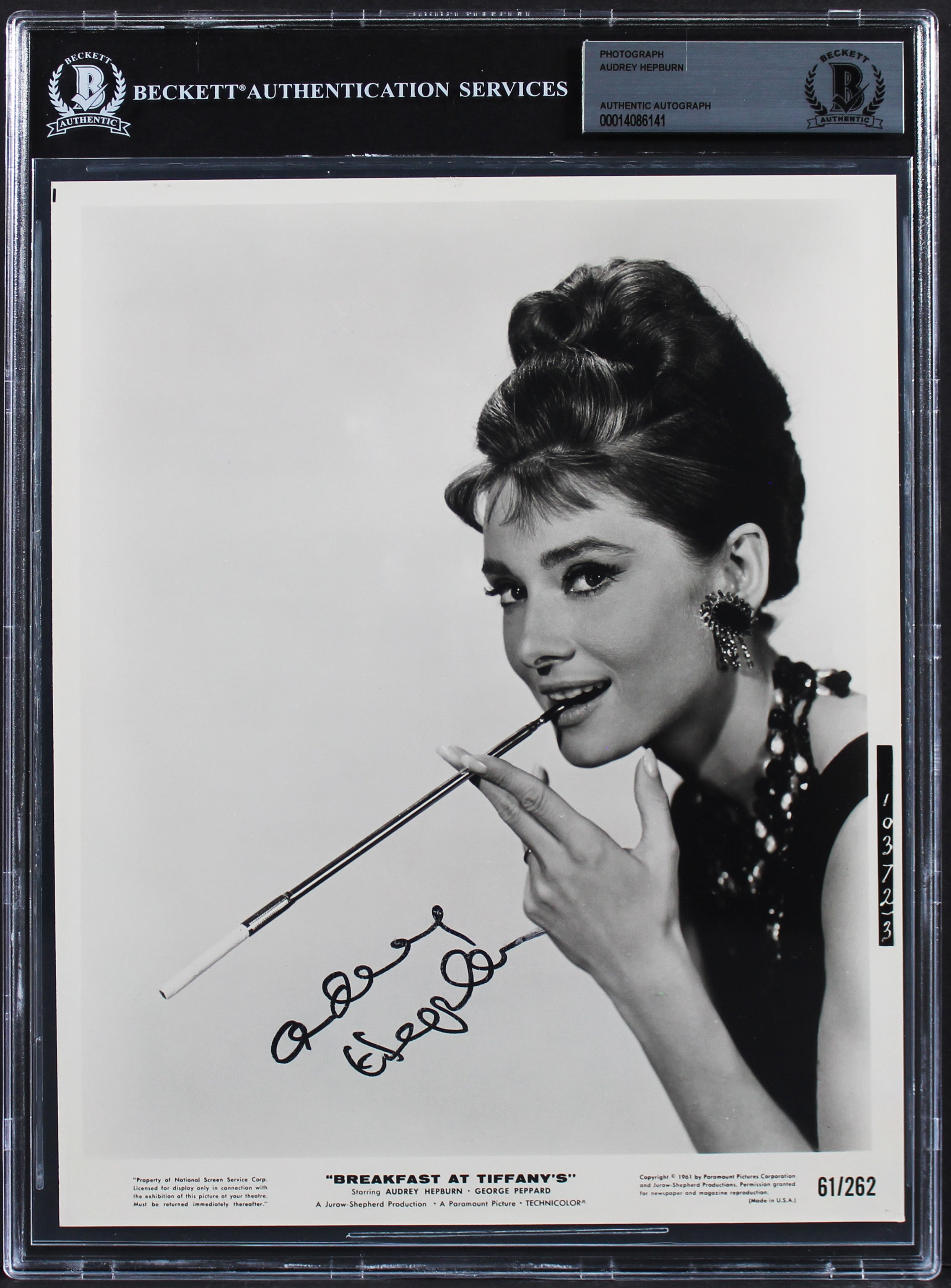 Audrey Hepburn Breakfast At Tiffany's Authentic Signed 8x10 Photo BAS Slabbed