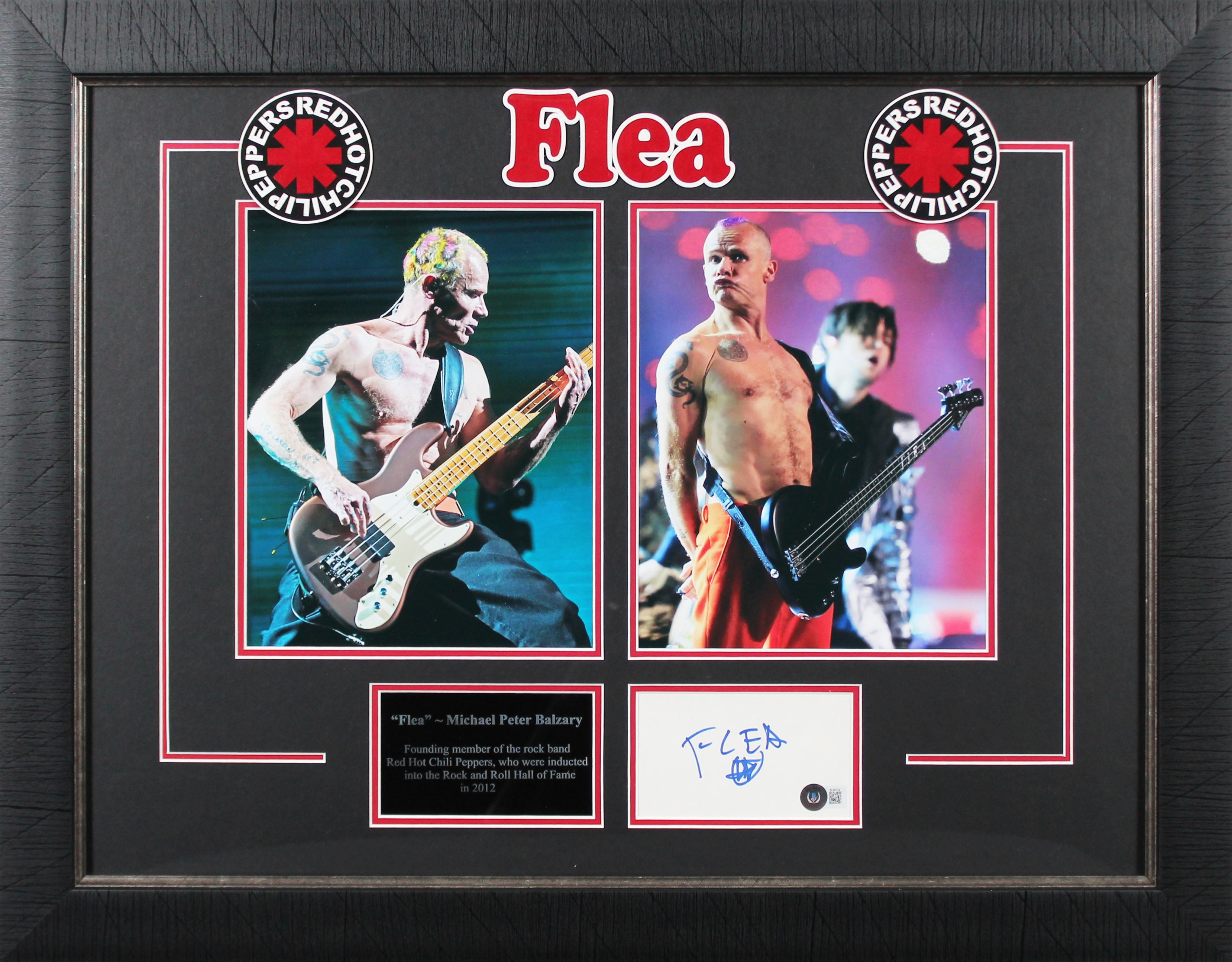 Flea Red Hot Chili Peppers Authentic Signed & Framed 3x5 Index Card BAS