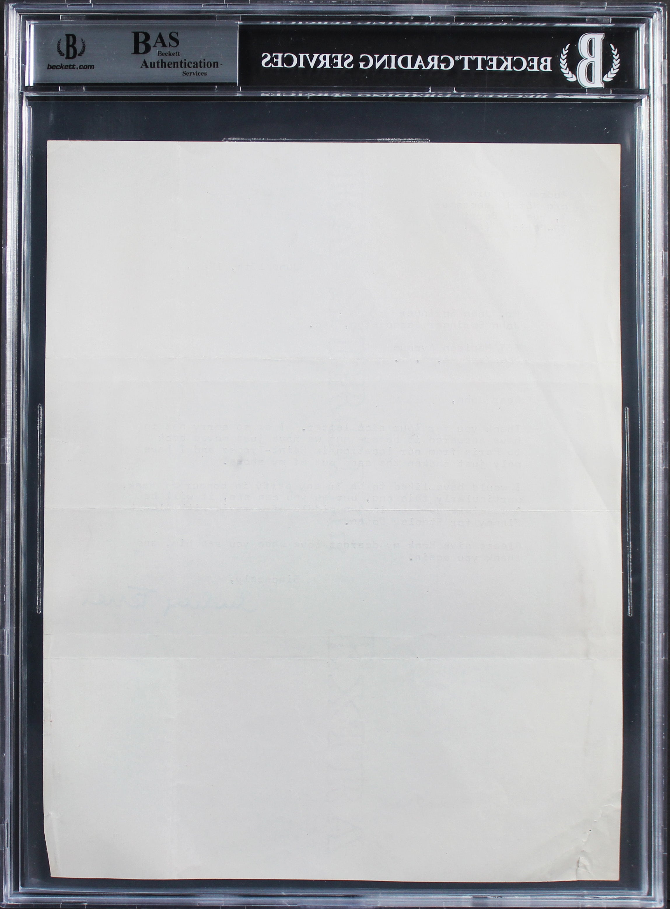 Audrey Hepburn Breakfast At Tiffany's Signed 8x10.5 1966 Letter BAS Slabbed