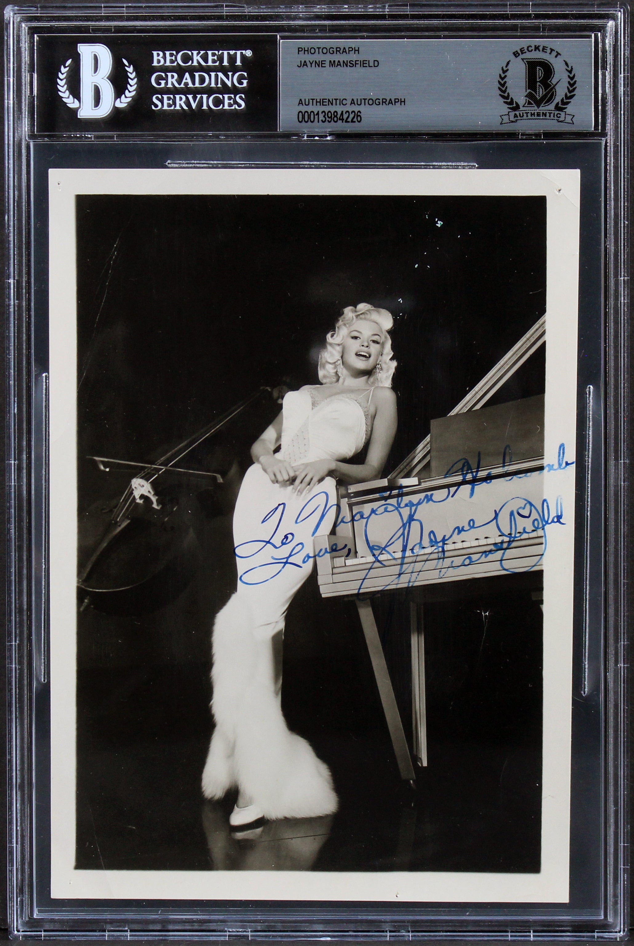 Jayne Mansfield To Marilyn Holcomb, Love, Signed B&W 5x7 Sexy Photo BAS Slabbed