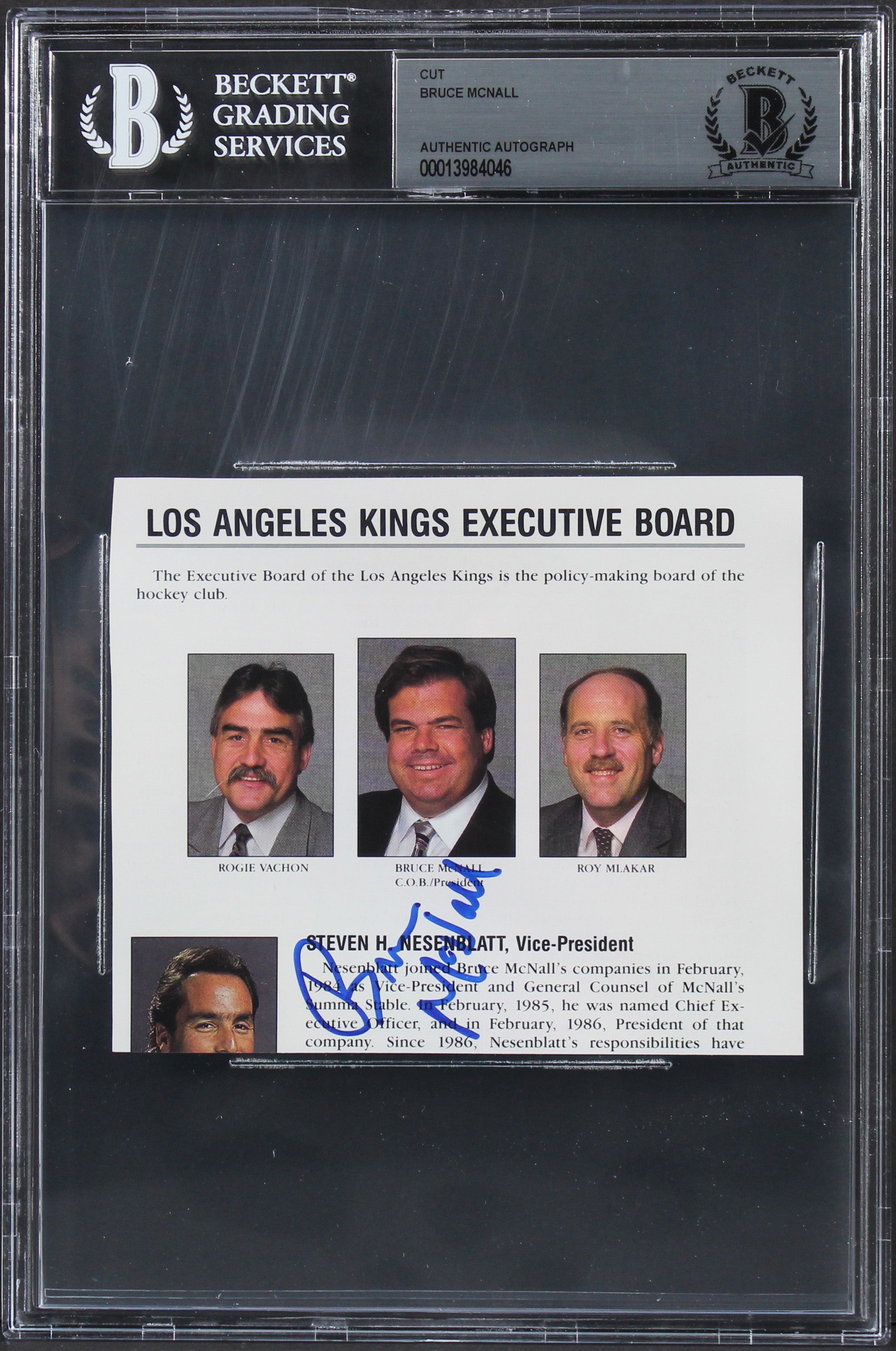 Penguins Bruce McNall Authentic Signed 4.75x4 Cut Signature BAS Slabbed