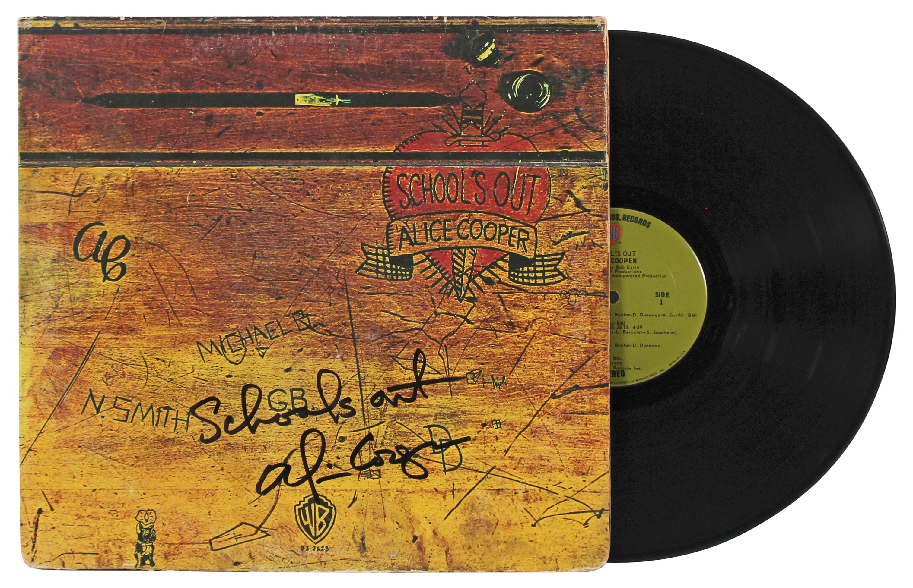 Alice Cooper "Schools Out" Signed Schools Out Album Cover W/ Vinyl BAS Wit 5