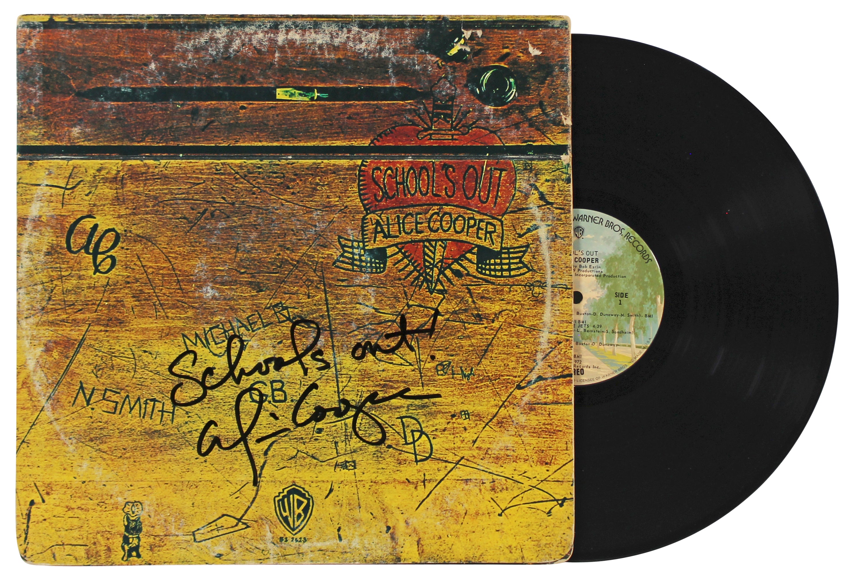 Alice Cooper "Schools Out" Signed Schools Out Album Cover W/ Vinyl BAS Wit 3