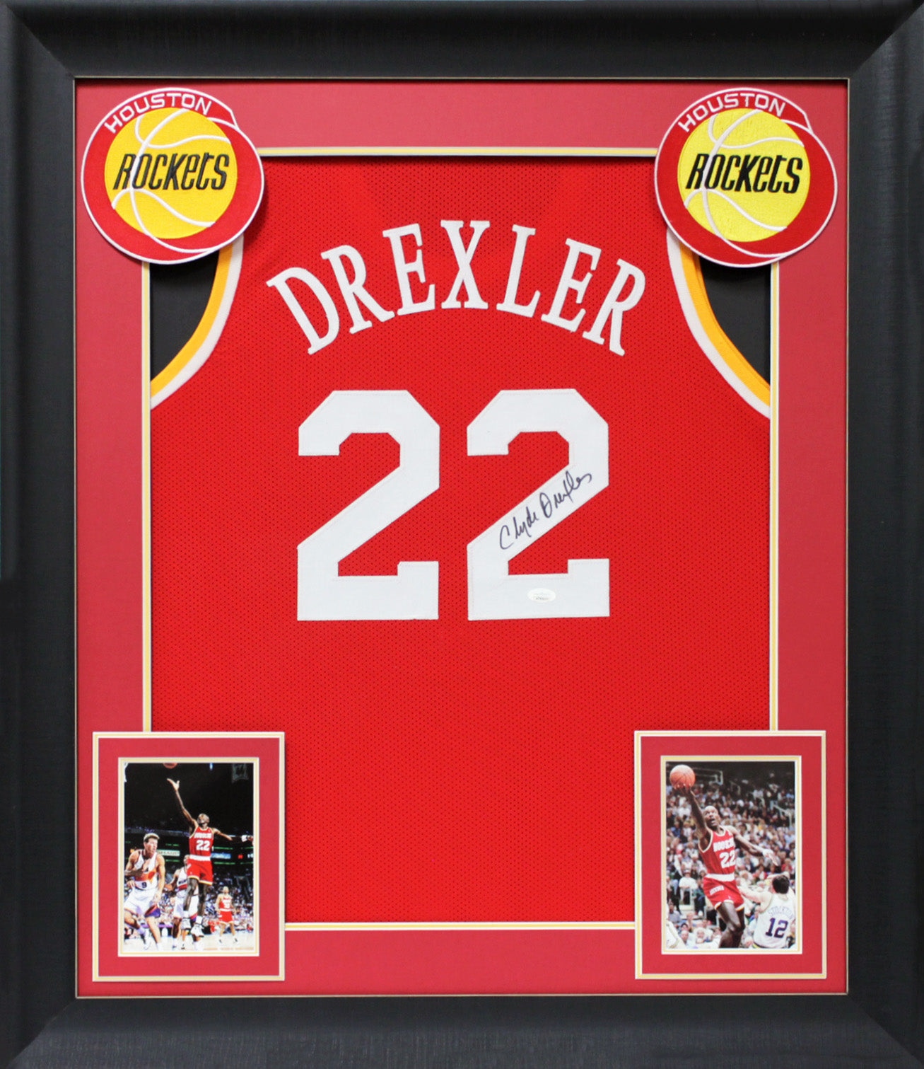 Clyde Drexler Authentic Signed Red Pro Style Framed Jersey BAS Witnessed