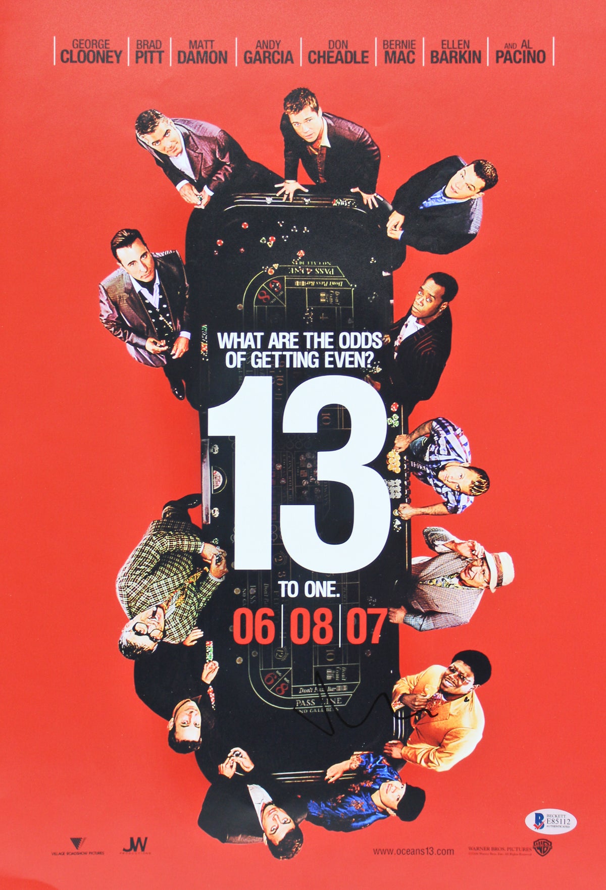 Matt Damon Ocean's 13 Authentic Signed 12x18 Mini Movie Poster BAS #E85112