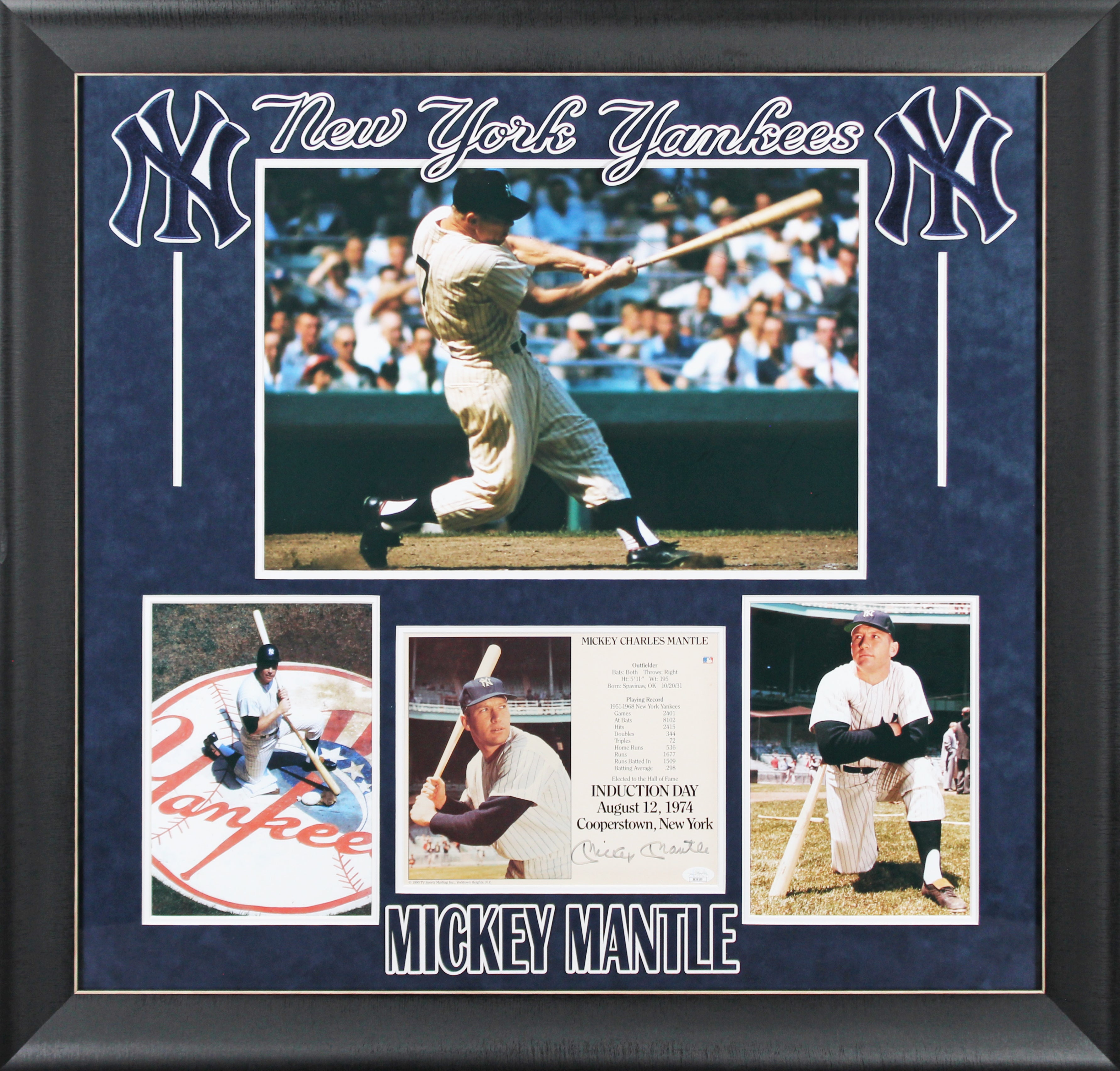 Yankees Mickey Mantle Signed 8x10 Framed Induction Day Stat Photo JSA #XX56265