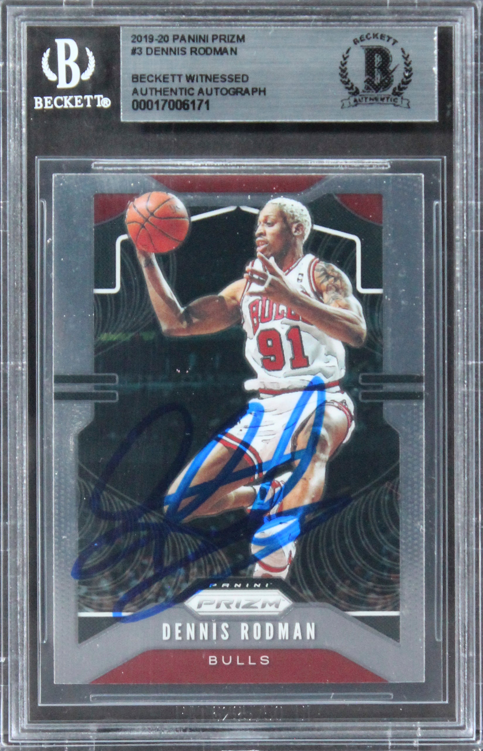 Bulls Dennis Rodman Authentic Signed 2019 Panini Prizm #3 Card BAS Slabbed