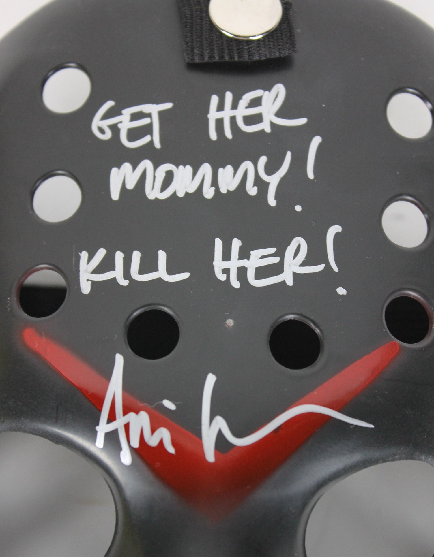 Ari Lehman Friday The 13th Get Her Mommy! Kill Her! Signed Black Jason Mask BAS
