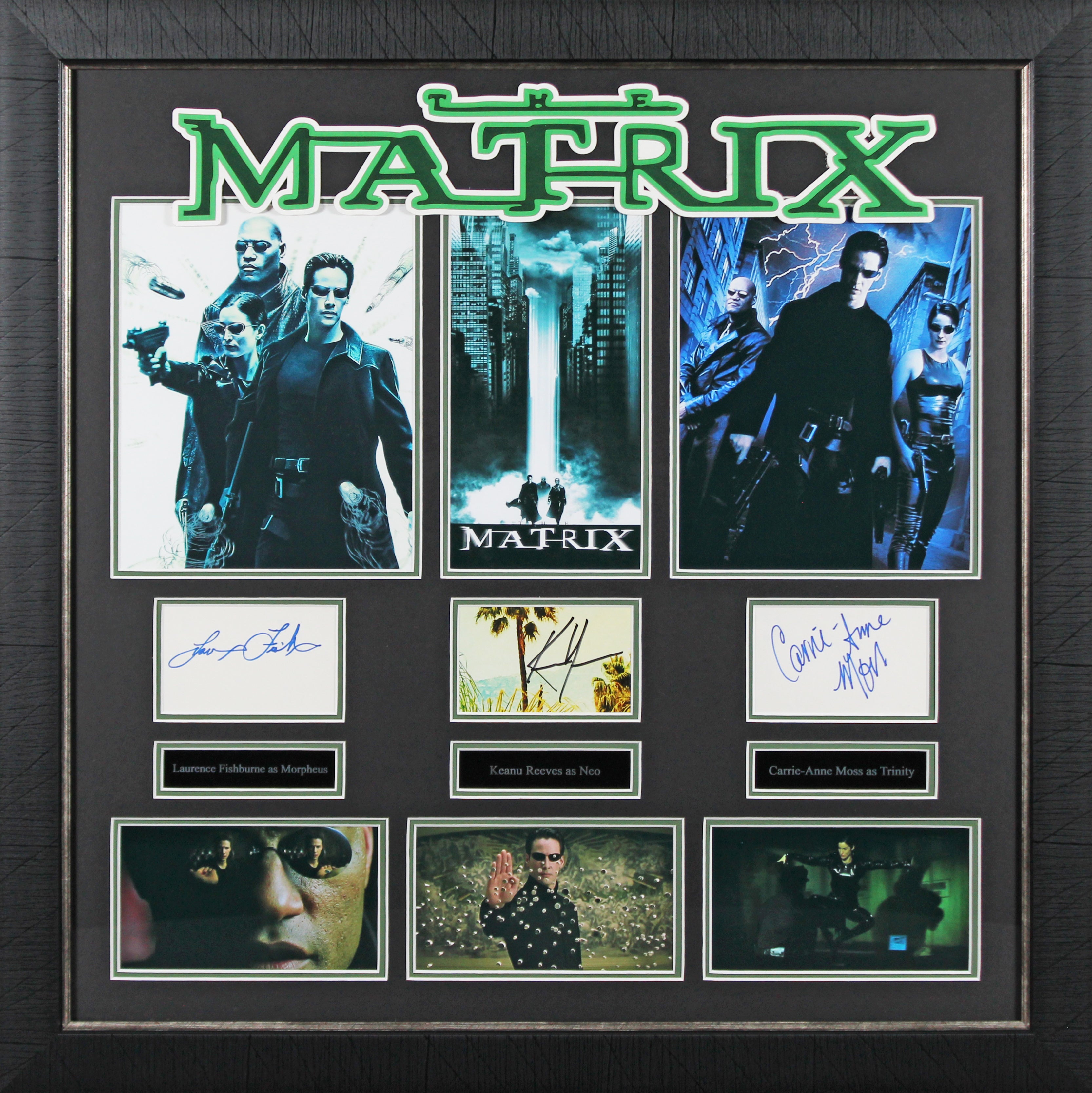 The Matrix (3) Reeves, Fishburne & Anne Moss Signed Framed Display BAS #AD04926