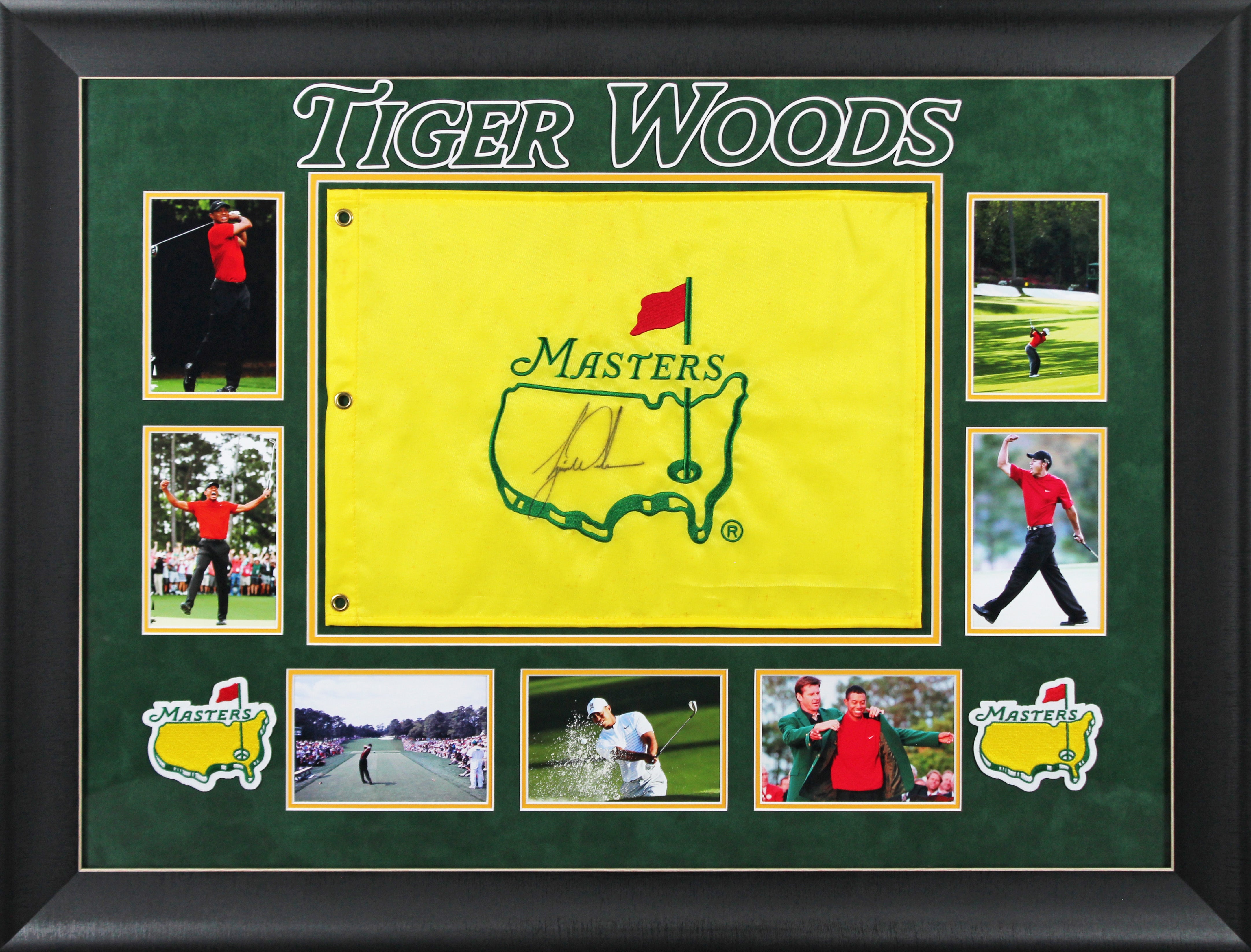 Tiger Woods Authentic Signed & Framed Masters Pin Flag Autographed BAS #AD40767