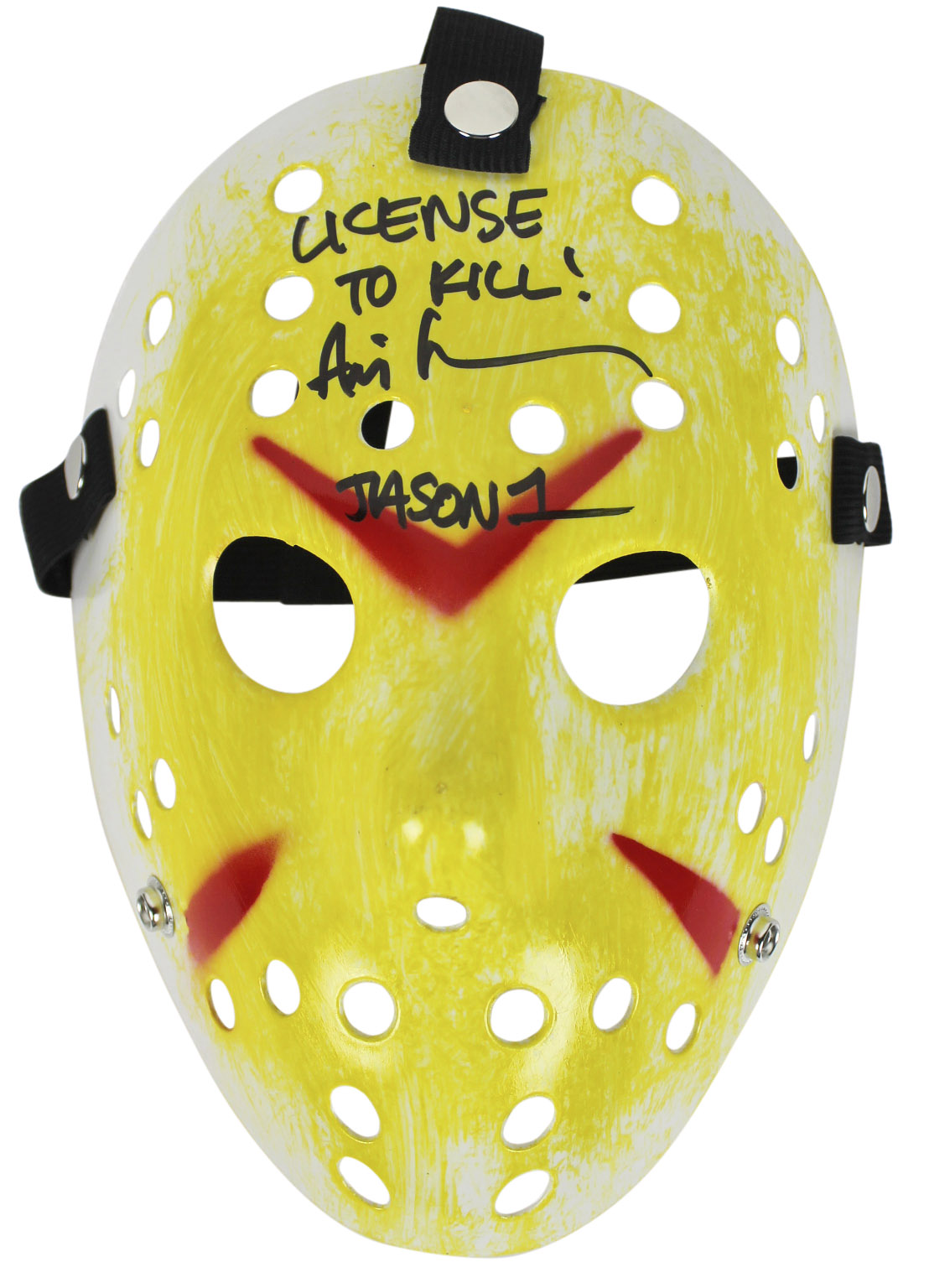 Ari Lehman Friday The 13th "License To Kill!" Signed Yellow Jason Mask BAS