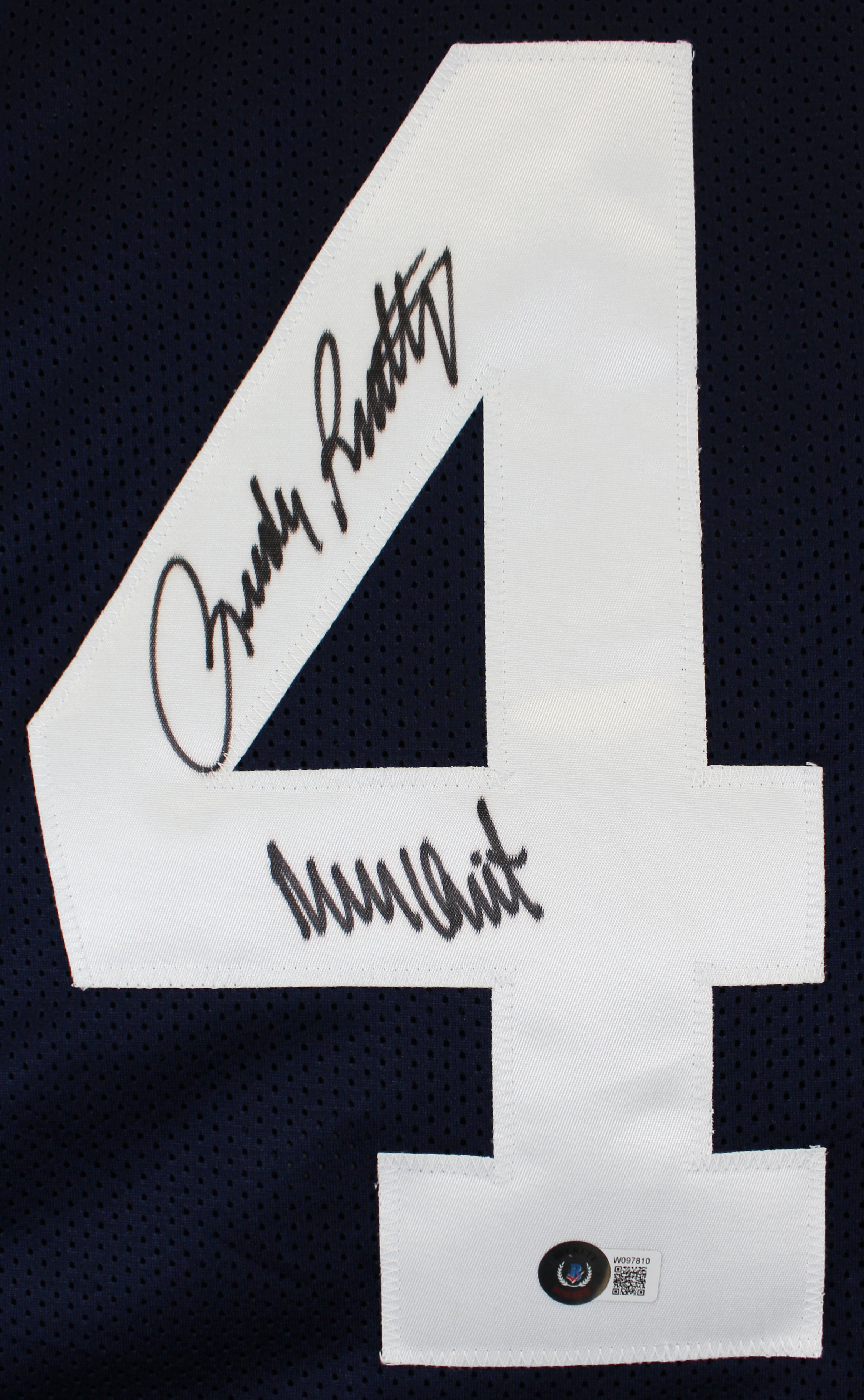 ** HOLIDAY DOORBUSTER ** Notre Dame Rudy Ruettiger & Sean Astin Signed Navy Pro Style Jersey BAS Witness