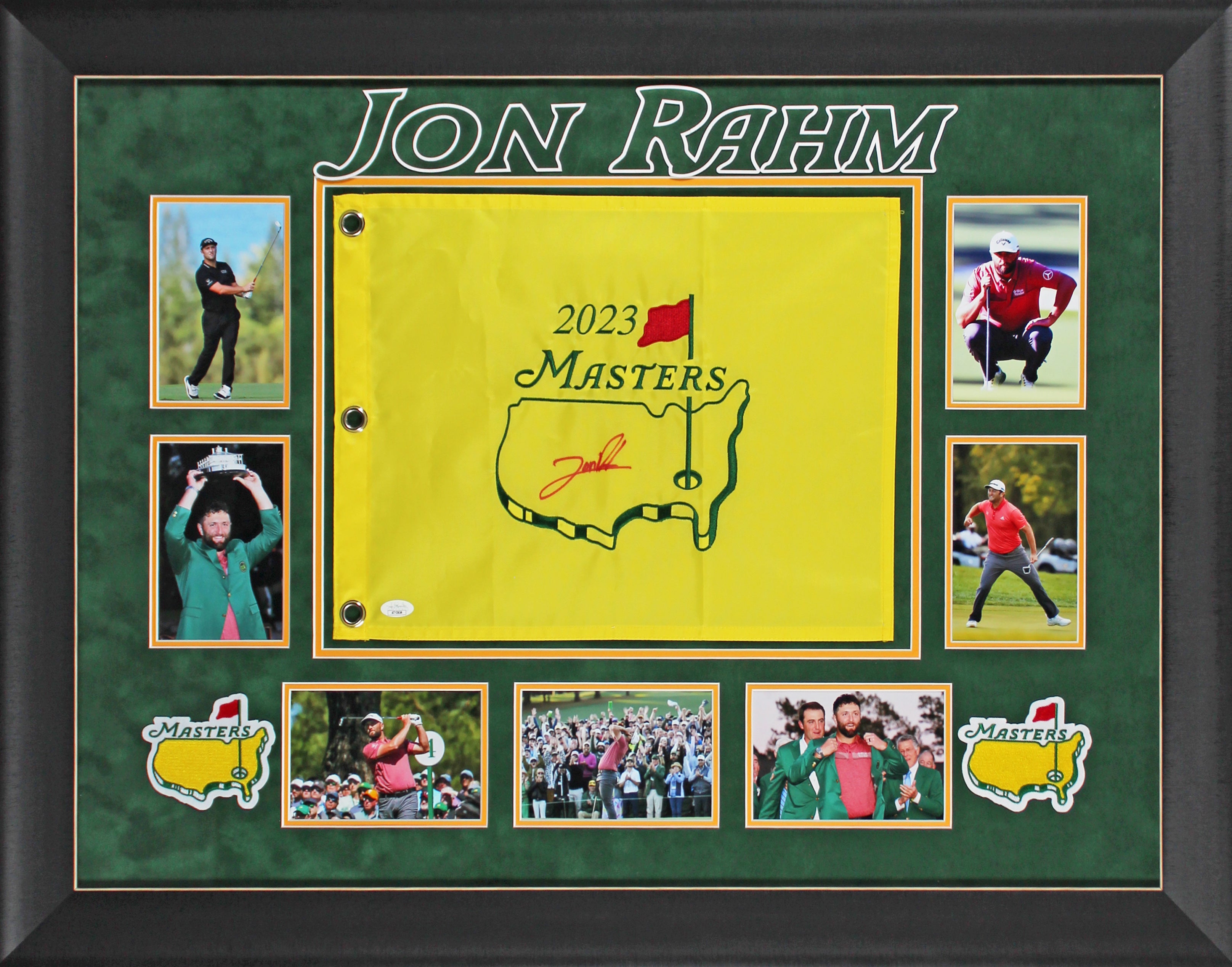 Jon Rahm Authentic Signed & Framed 2023 Masters Pin Flag JSA #AT13634