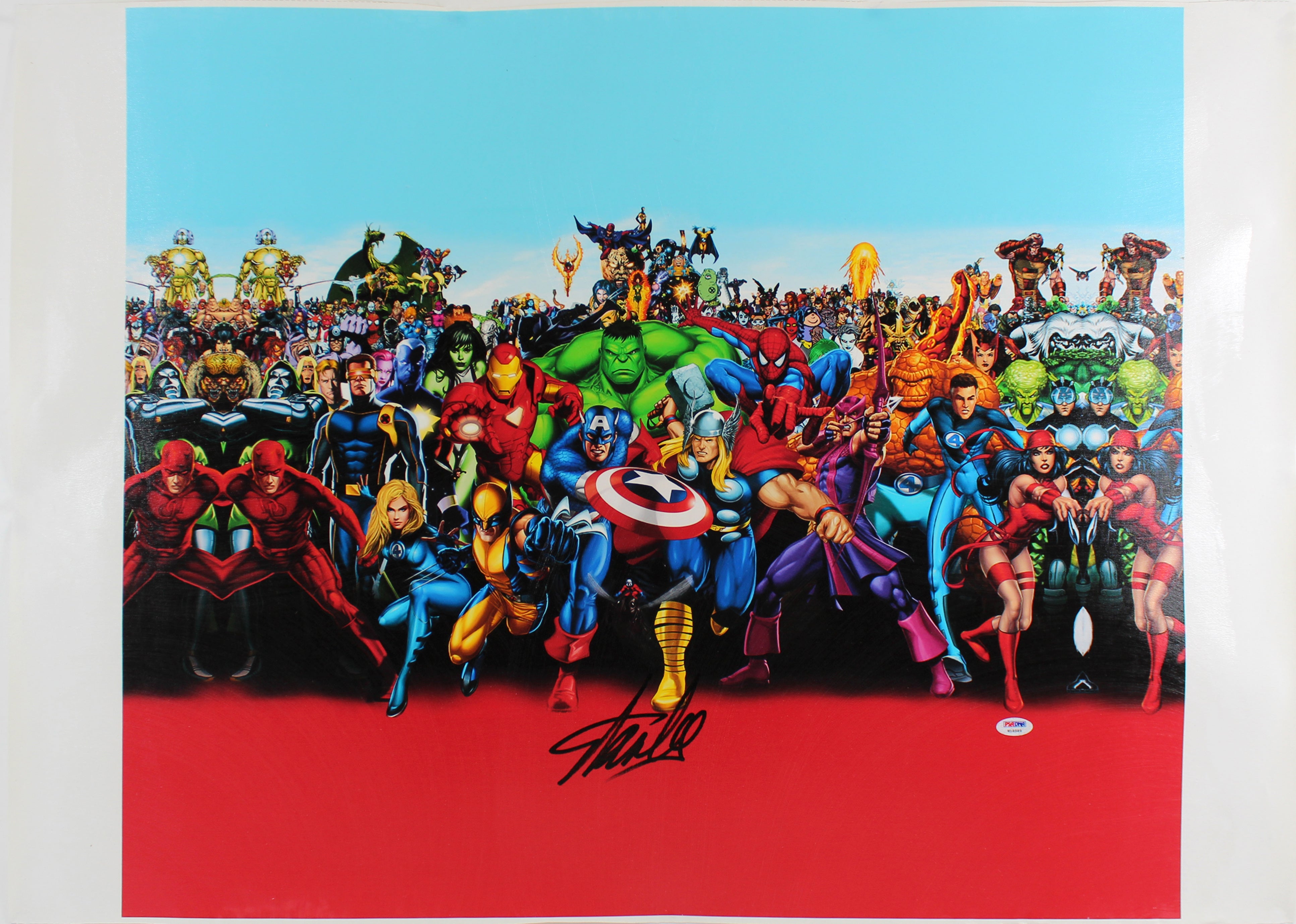 Stan Lee Authentic Signed 20x24 Marvel Universe Cast Canvas PSA/DNA #W18589