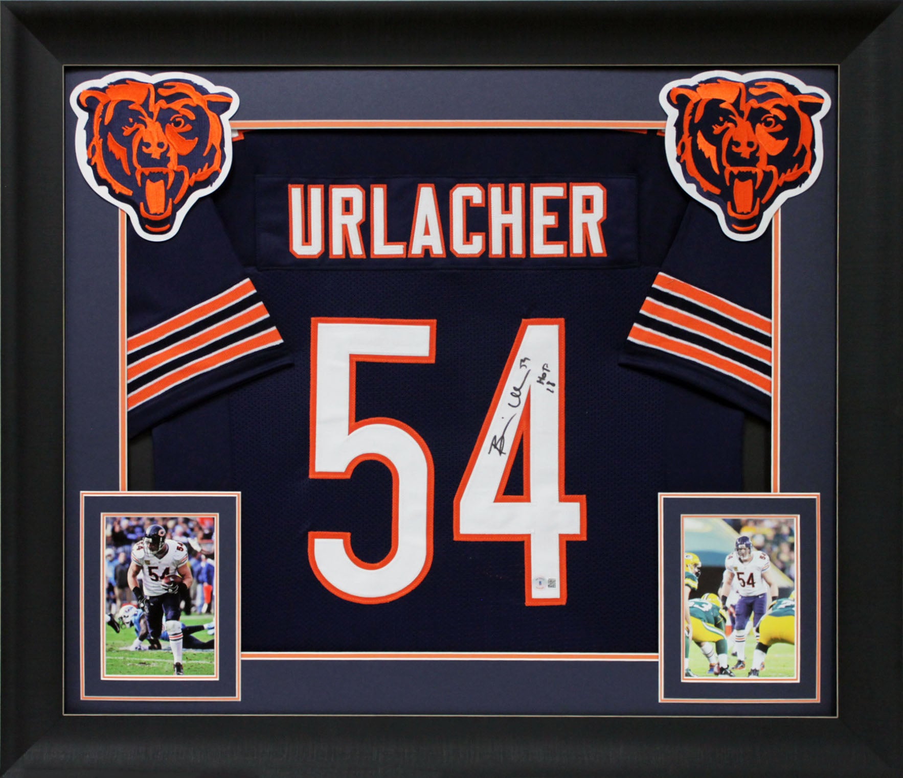 Brian Urlacher "HOF 18" Signed Navy Blue Pro Style Framed Jersey BAS Witnessed