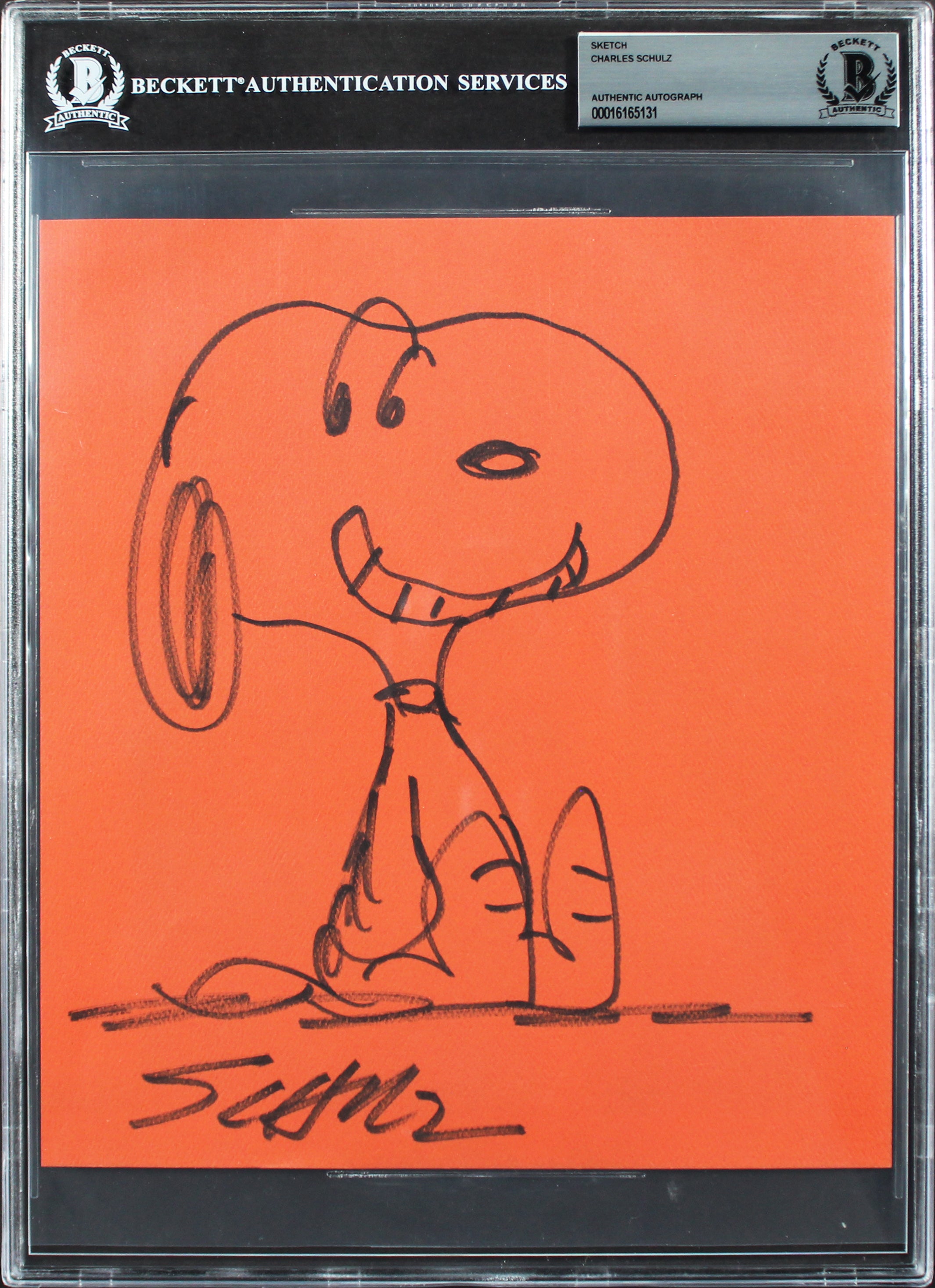Charles Schulz Peanuts Authentic Signed 8x9 Snoopy Sketch BAS Slabbed