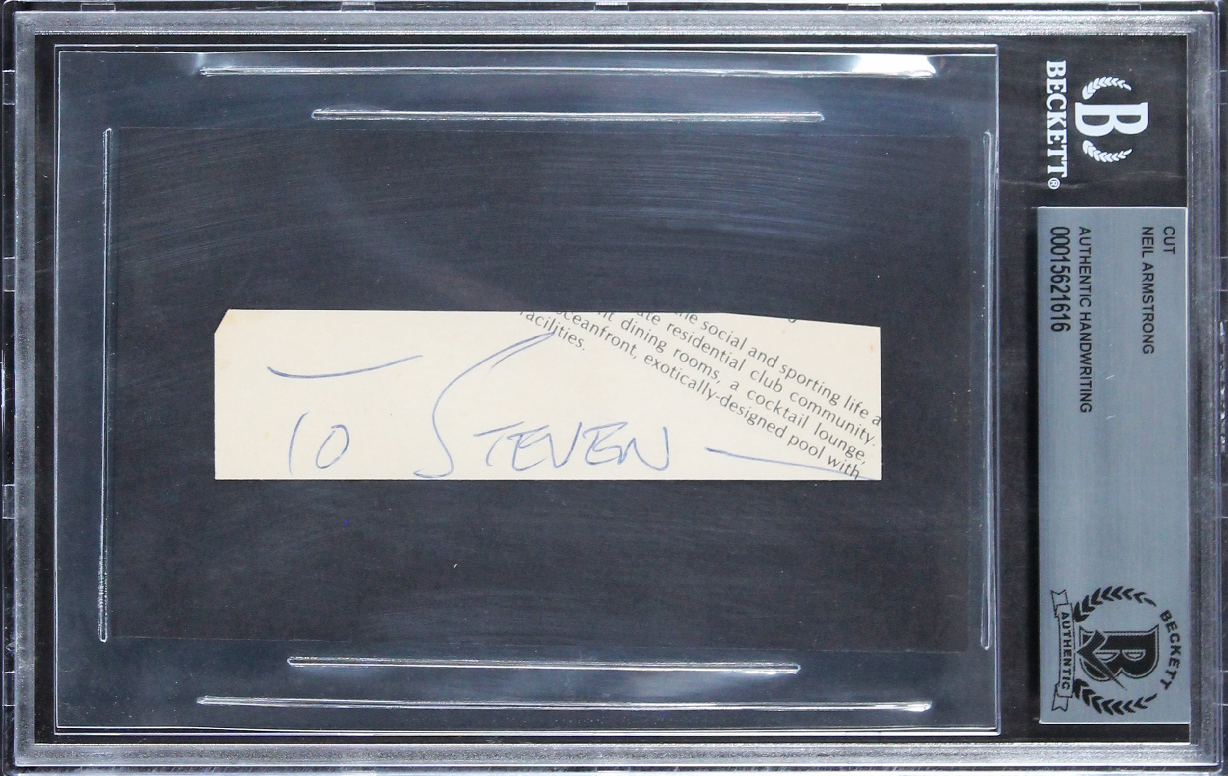 Neil Armstrong "To Steven" 1x4 Handwriting Sample BAS Slabbed